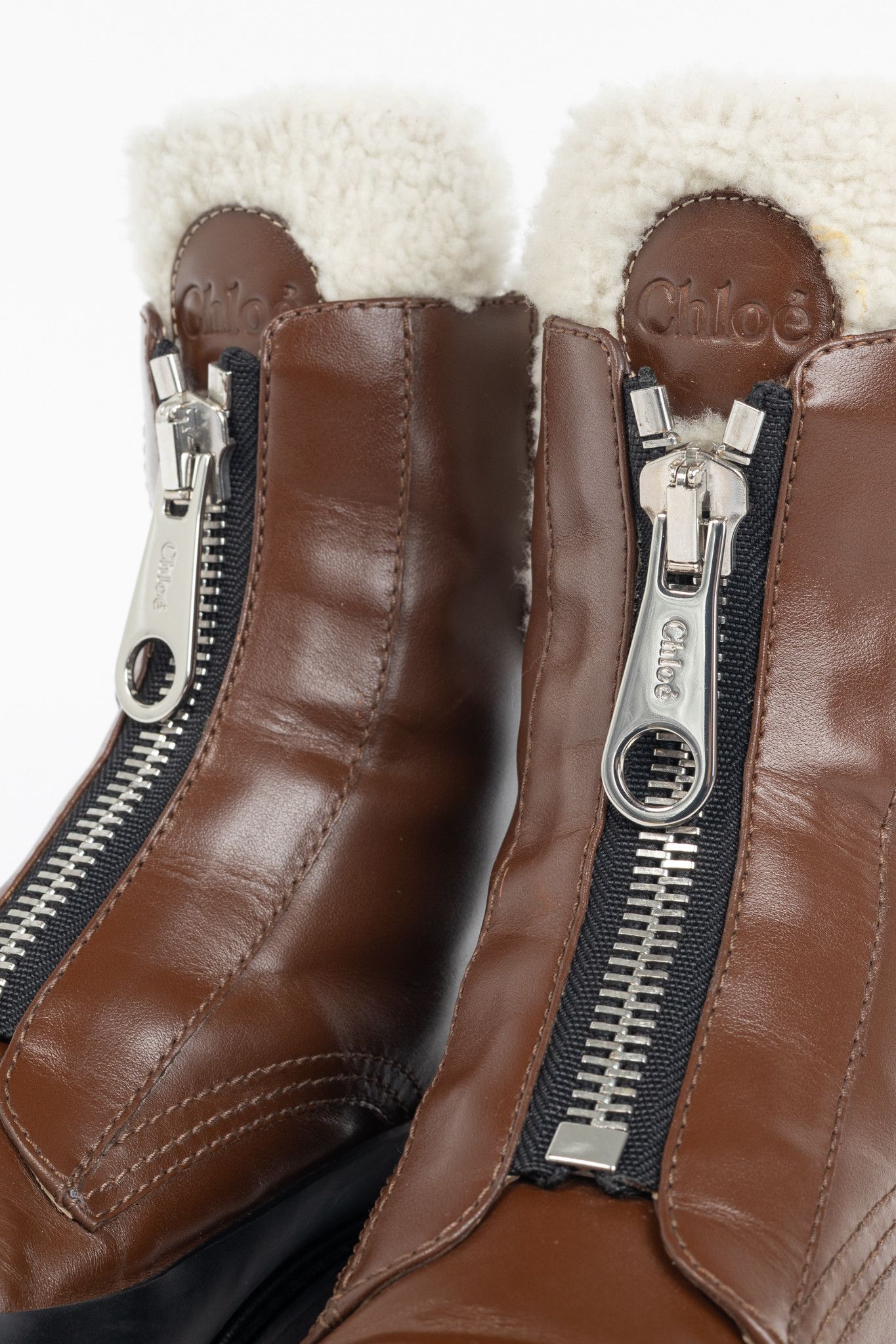 Chloe Chloe Roy Bark Brown Leather Zip-Front Shearling Boots Size US 9 / IT 39 - 7 Thumbnail