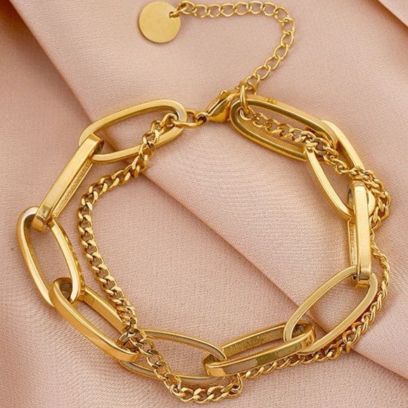 Other Women Stainless Steel Double Layer Chain Bracelet Size ONE SIZE - 3 Thumbnail