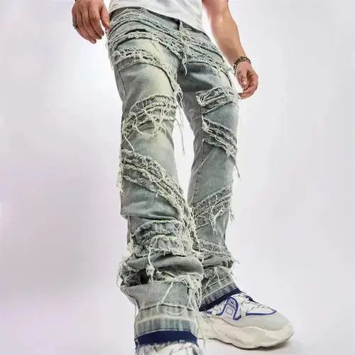 Japanese Brand Stylish Loose Ripped Patch Jeans Pant Size US 29 - 1 Thumbnail