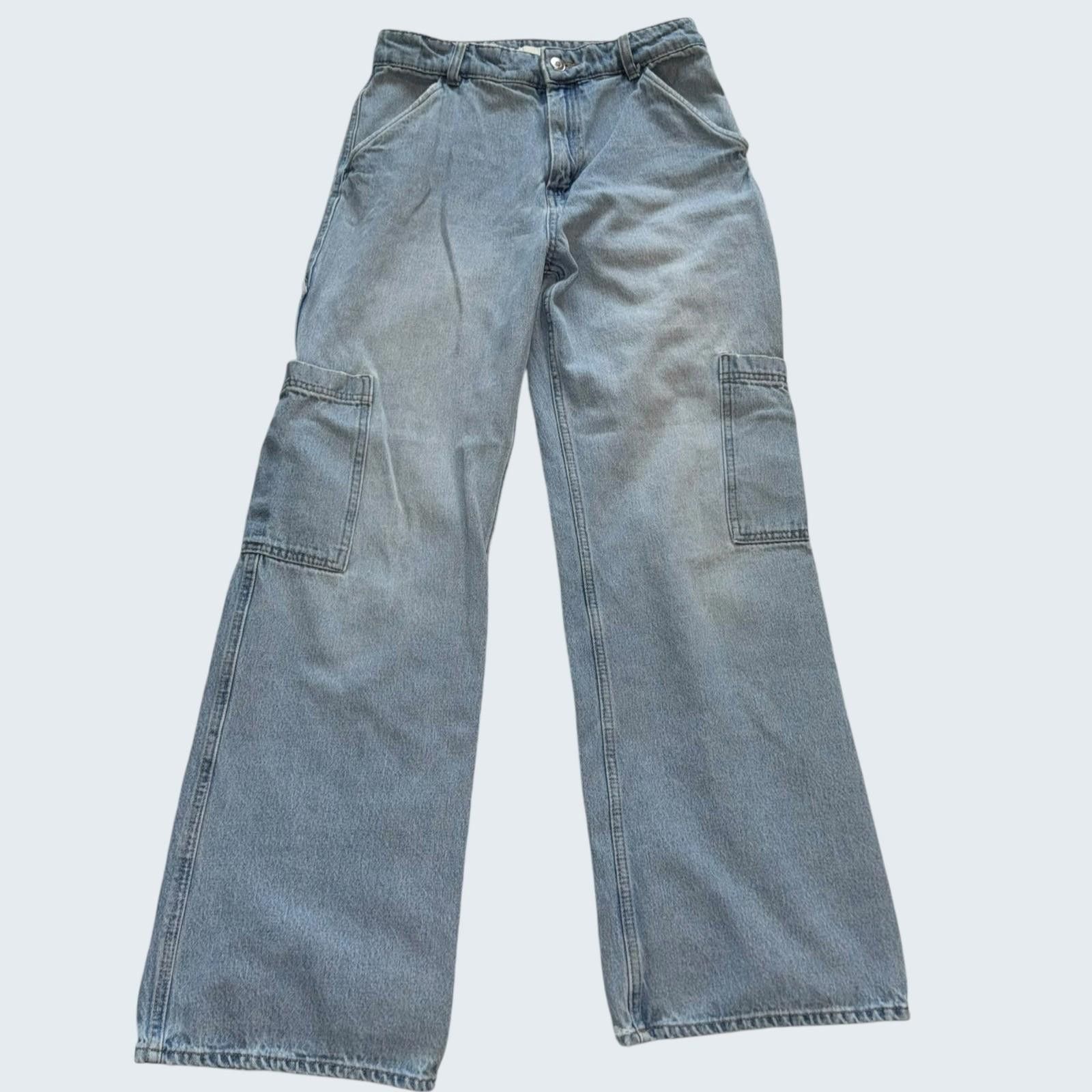 H&M H&M Light Wash Wide Leg Carpenter Womens Size 6 Cargo Pants Size 28" / US 6 / IT 42 - 2 Thumbnail