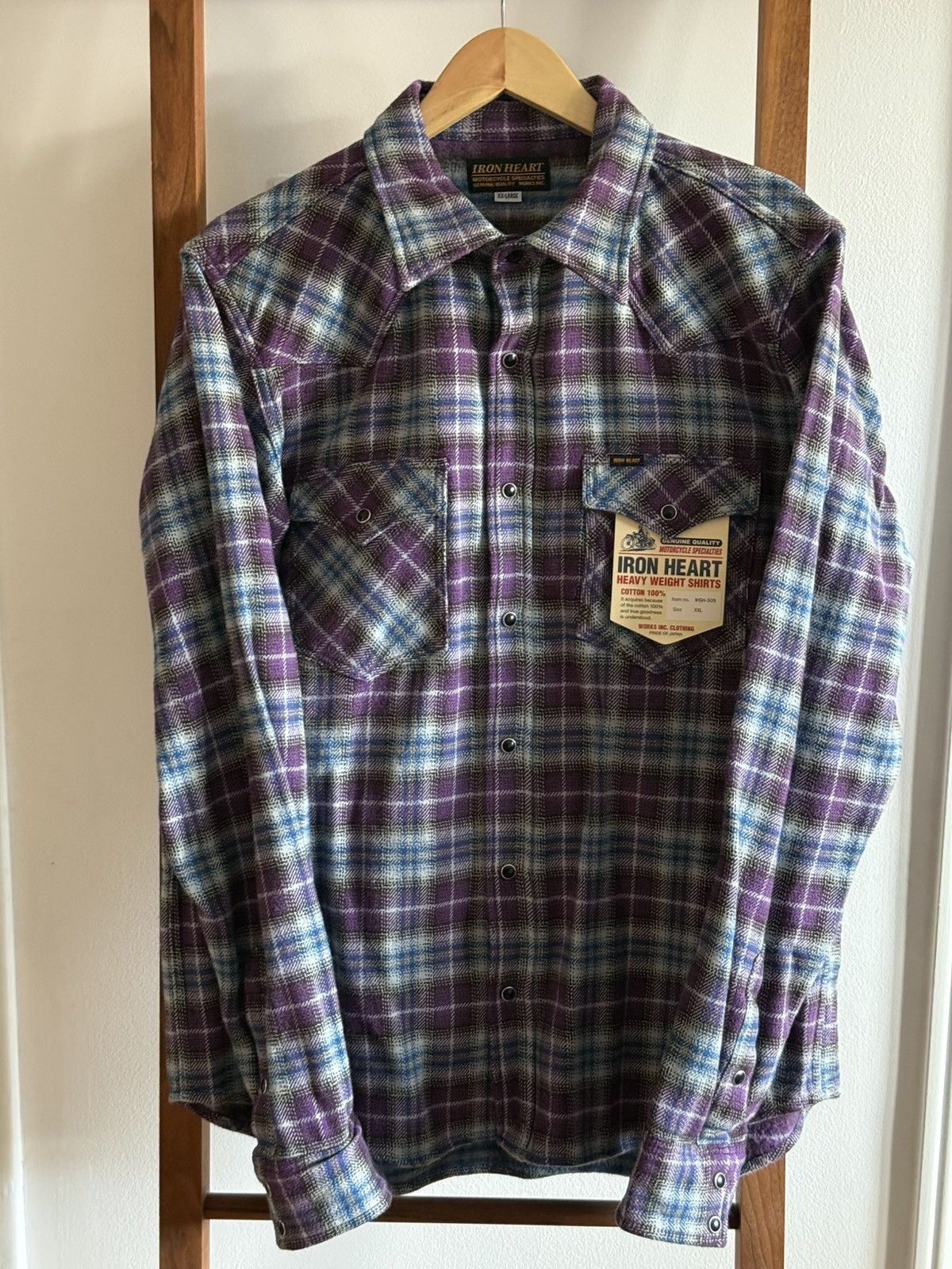 Iron Heart Iron Heart IHSH-309 Ultra Heavy Weight Flannel Purple Check ...