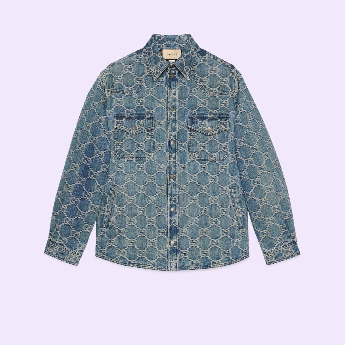 Gucci o1s1wg110725 GG Jacquard Denim Shirt in Blue Size US L / EU 52-54 / 3 - 1 Thumbnail