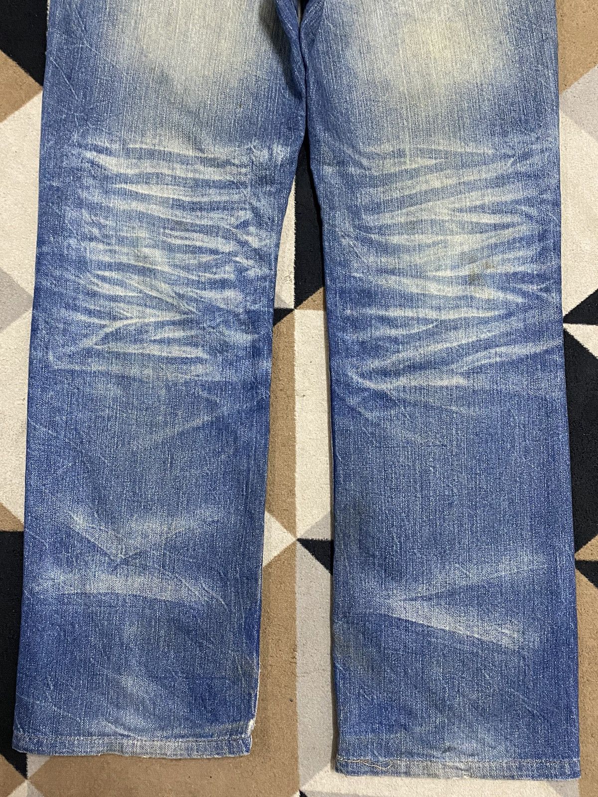 Japanese Brand Vintage Japanese Ruskk Whisker Patched Blue Wash Loose Jeans Size US 30 / EU 46 - 6 Thumbnail