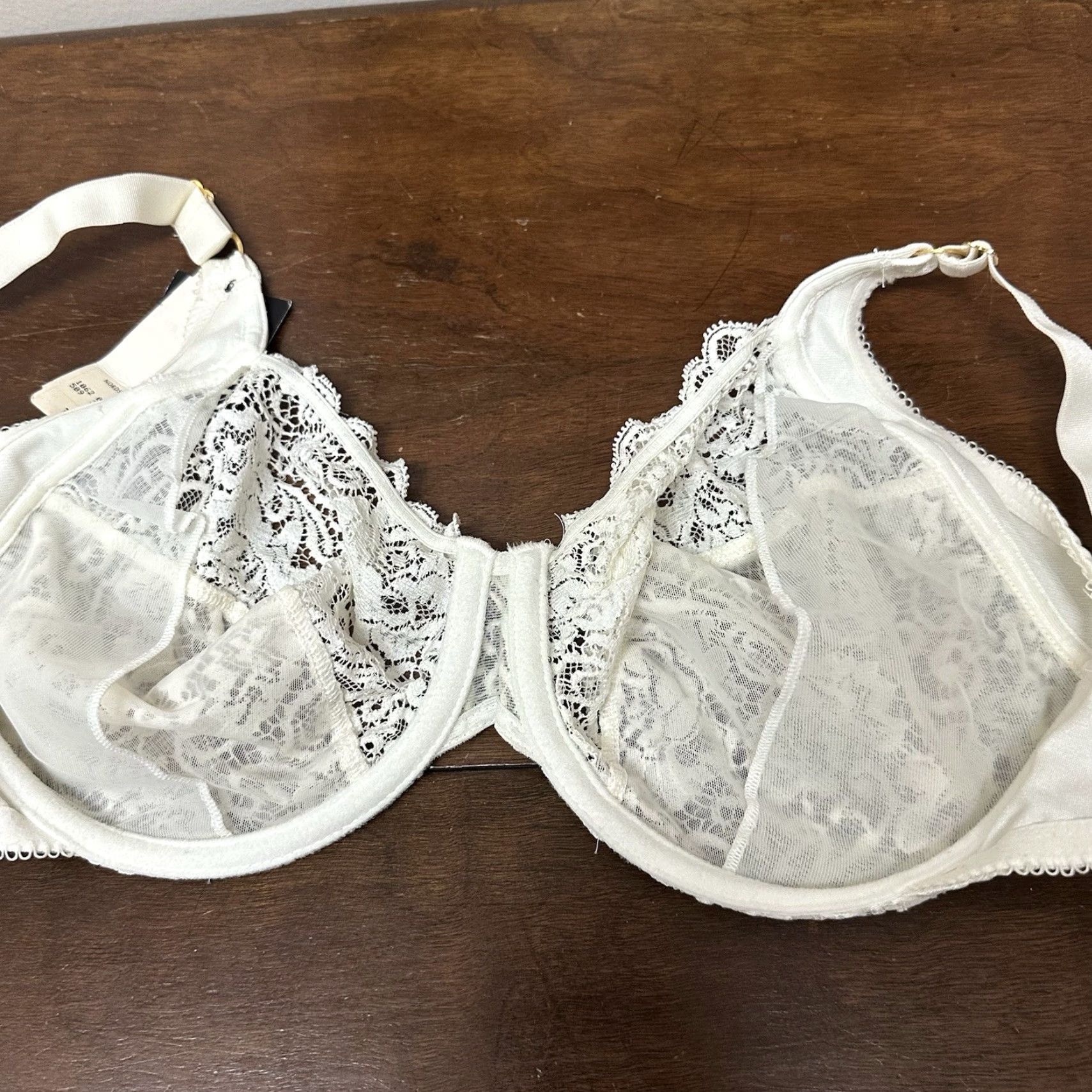 Donna Karan VINTAGE Donna Karan Lace Nylon Bullet Bra 34DD USA NEW NOS Ivory Pin Up Womens 34DD Size ONE SIZE - 5 Thumbnail