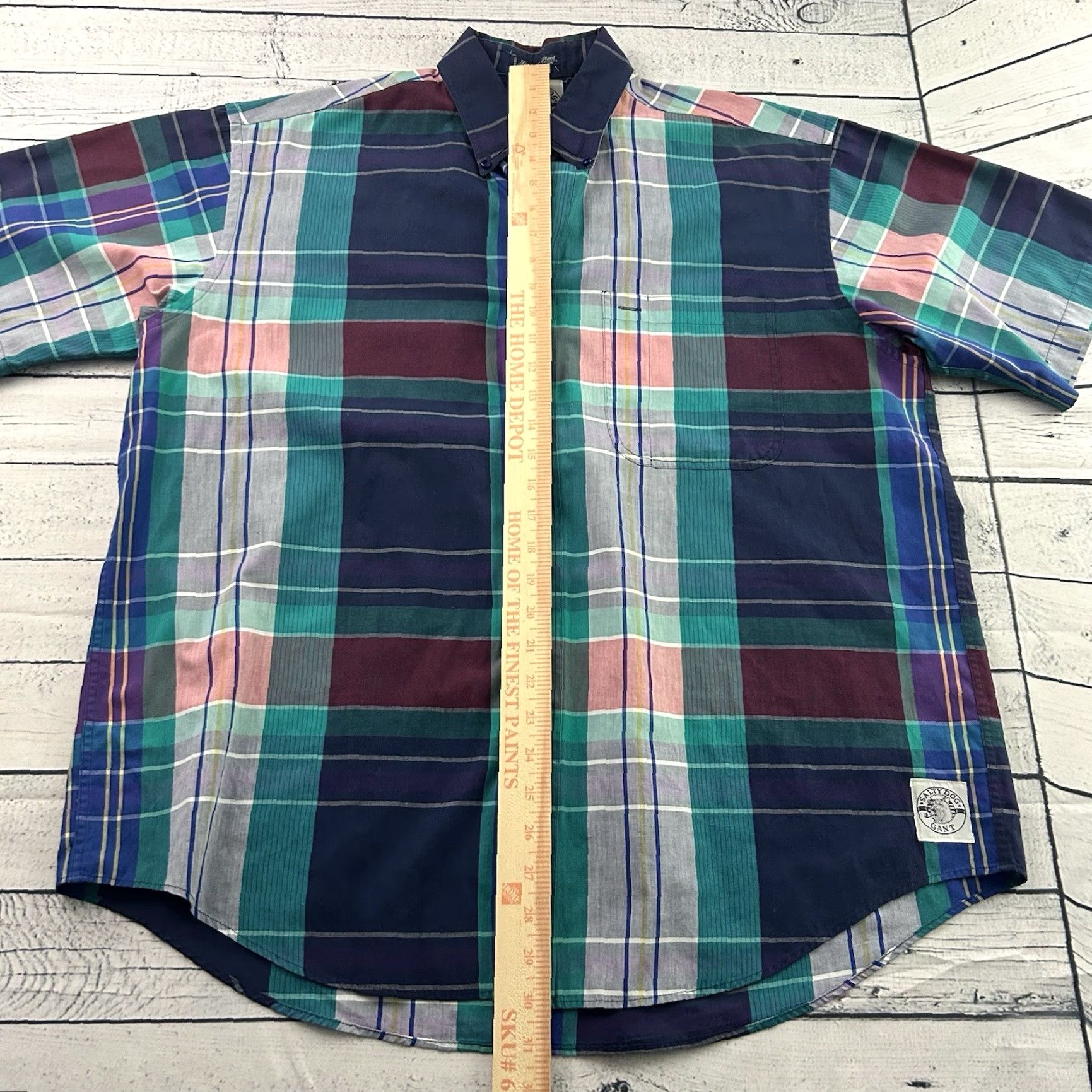 Gant GANT Salty Dog Foxhunt Plaid Half Sleeve Button Front Shirt Men's Large Blue Size US L / EU 52-54 / 3 - 4 Thumbnail