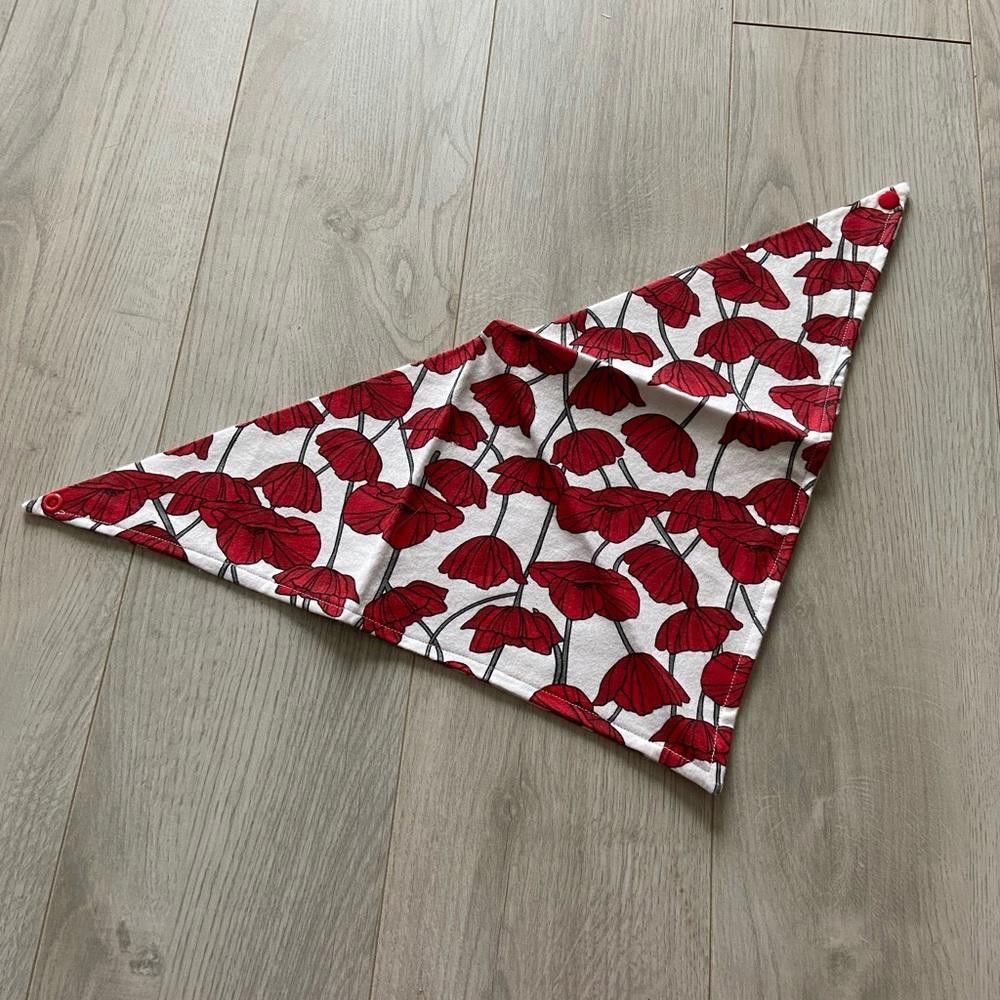 Designer Red Poppies Dog Bandana Size ONE SIZE - 1 Thumbnail