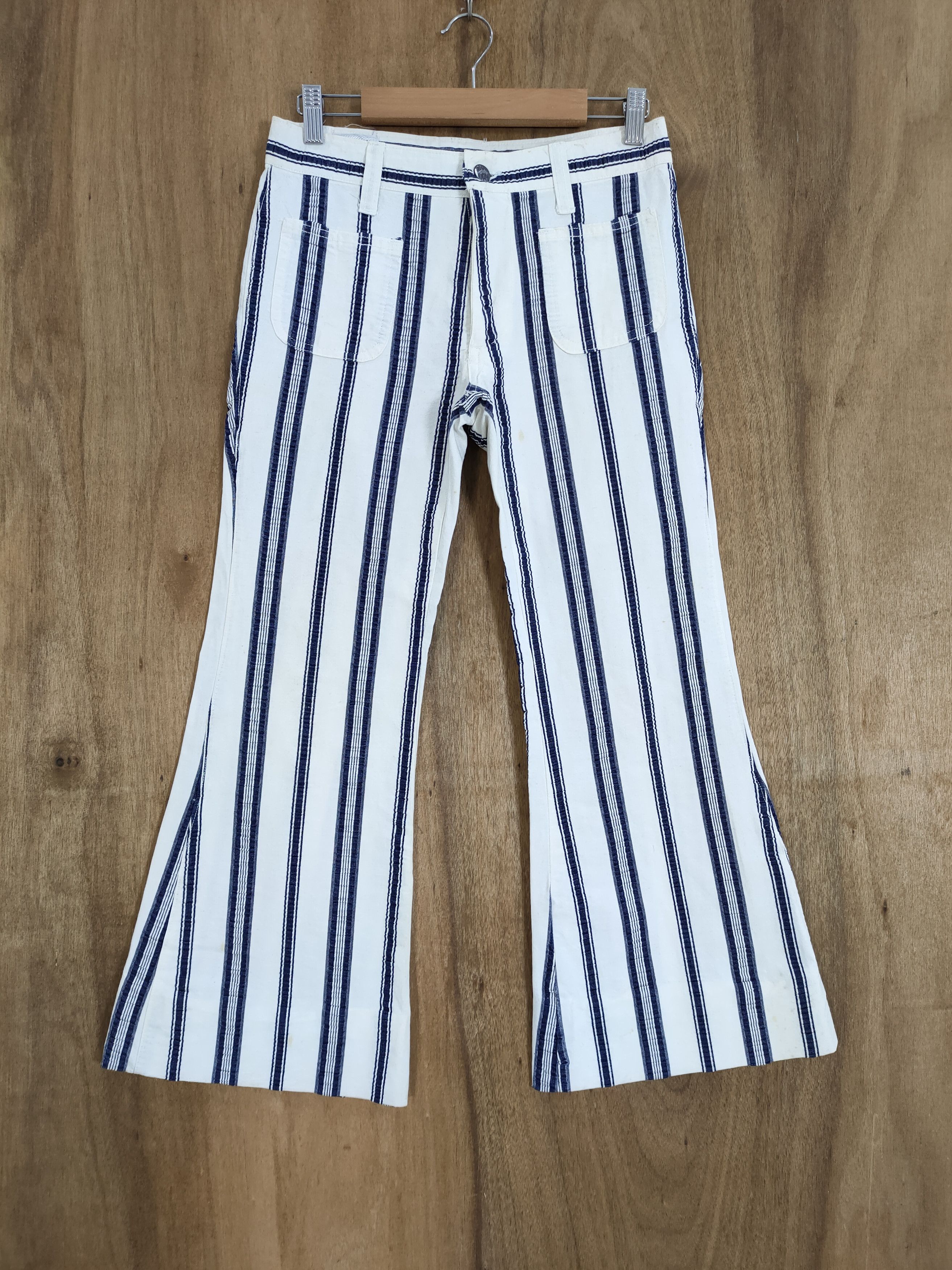 Japan Blue × Solid and Striped × Vintage VINTAGE BLUE WAY TALON STRIPE FLARED PANTS Size US 28 / EU 44 - 2 Thumbnail