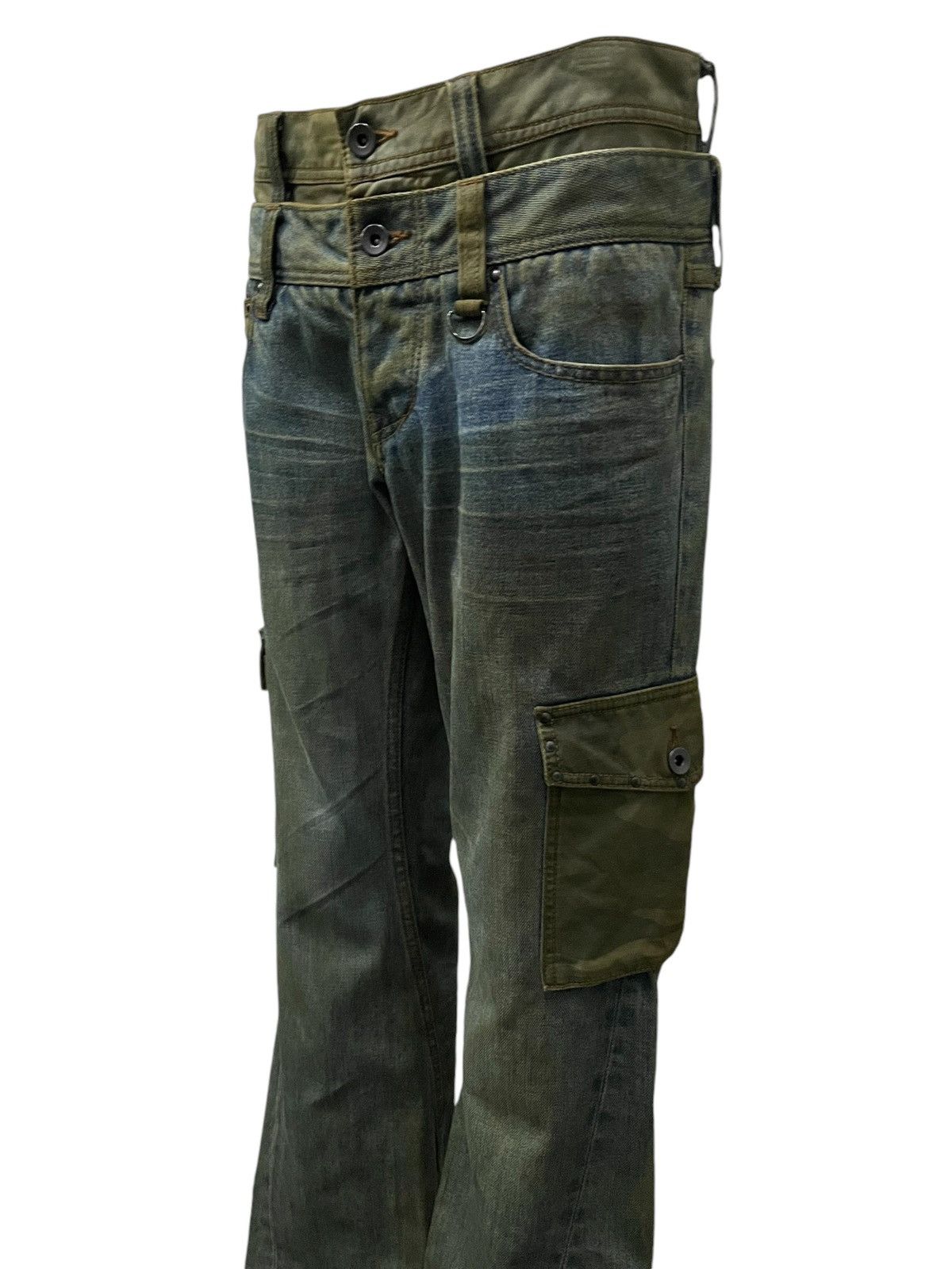 HIDEAWAYS × If Six Was Nine × In The Attic Hideaways Japan Muddy Dirty Double Waist Flared Cargo Jeans Size US 32 / EU 48 - 7 Thumbnail