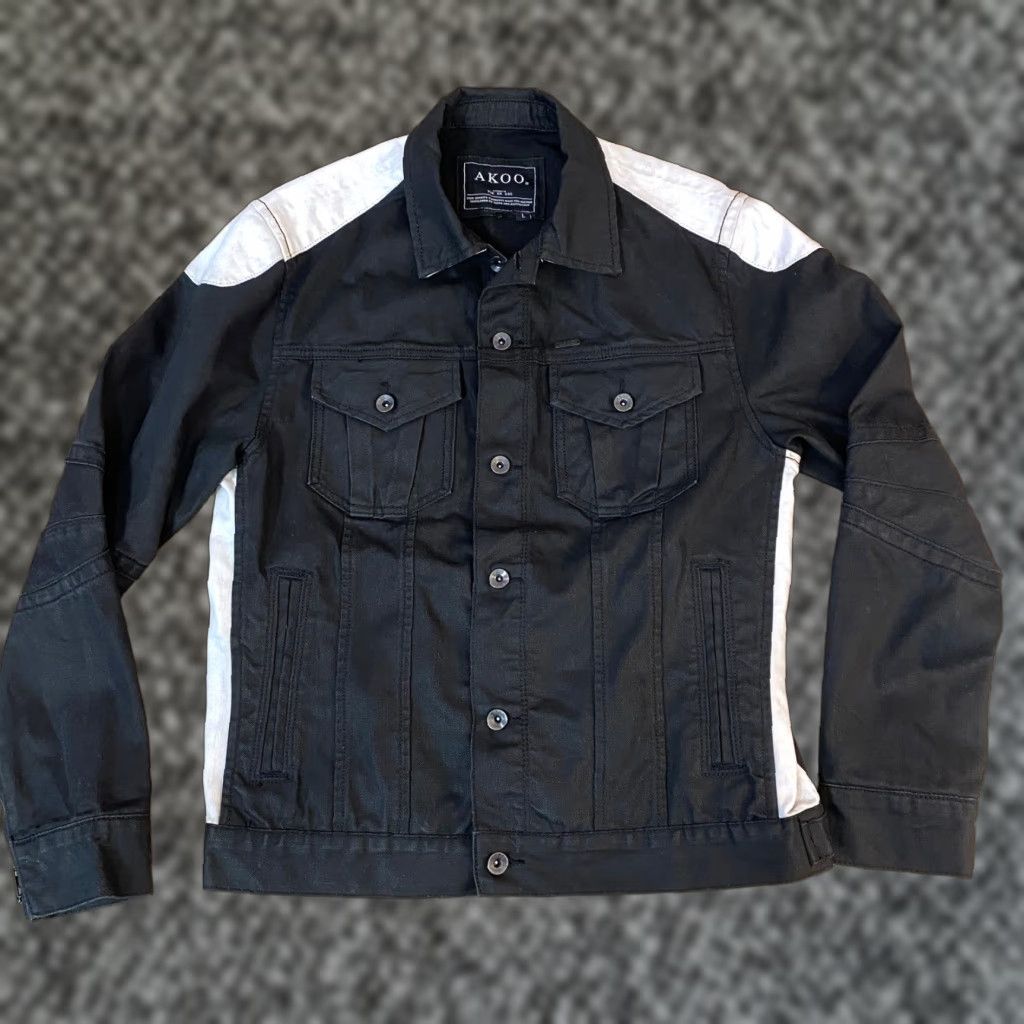 Denime AKOO Denim Jacket Mens Large Moto Streetwear Trucker Size US L / EU 52-54 / 3 - 1 Thumbnail