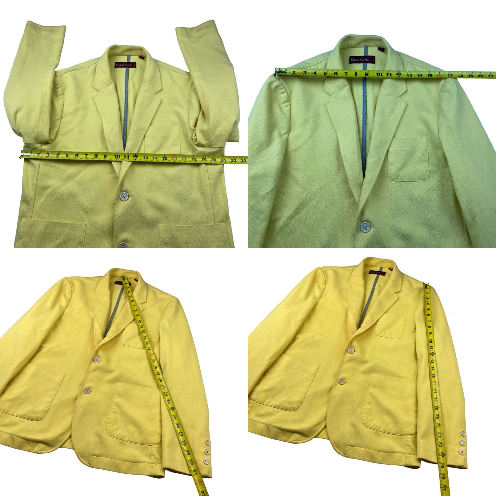 Vintage Paulo Solari Blazer Shirt Mens Cotton Blend Unstructured 2-Button Yellow Large Regular Jacket Coat Style Two Button Notch Lapel Vintage? No Size 42R - 8 Thumbnail