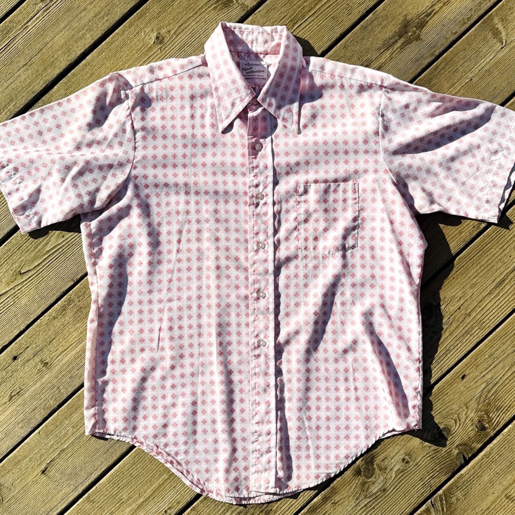 Arrow VINTAGE 70s Arrow Kent Collection Shirt Pink Pattern XL Sanforized Mens Size US XL / EU 56 / 4 - 2 Thumbnail