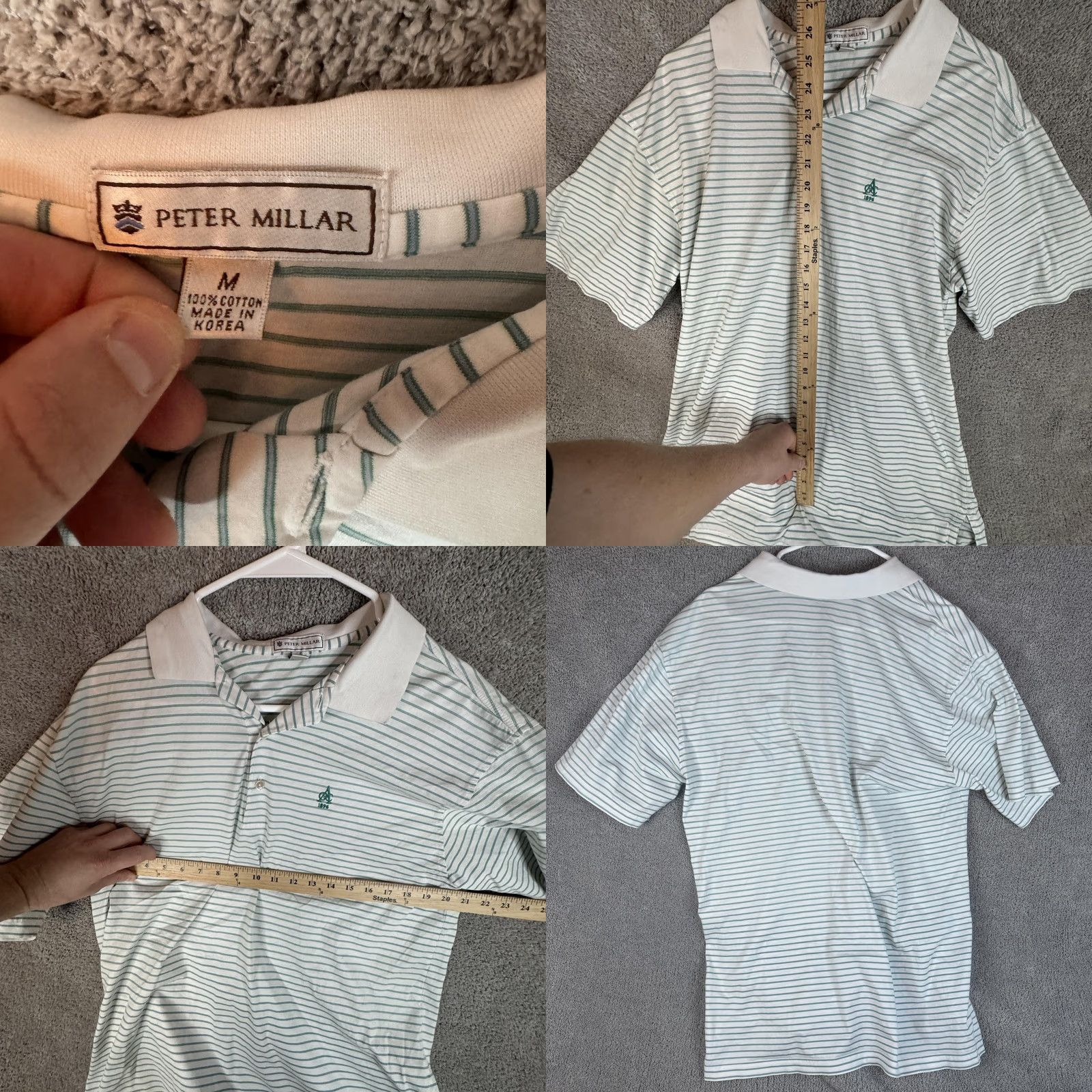 Peter Millar Peter Millar Polo Shirt Mens M White Green Stripe Cotton AC 1896 Logo Short Sleeve Golf Shirt Size US M / EU 48-50 / 2 - 8 Thumbnail