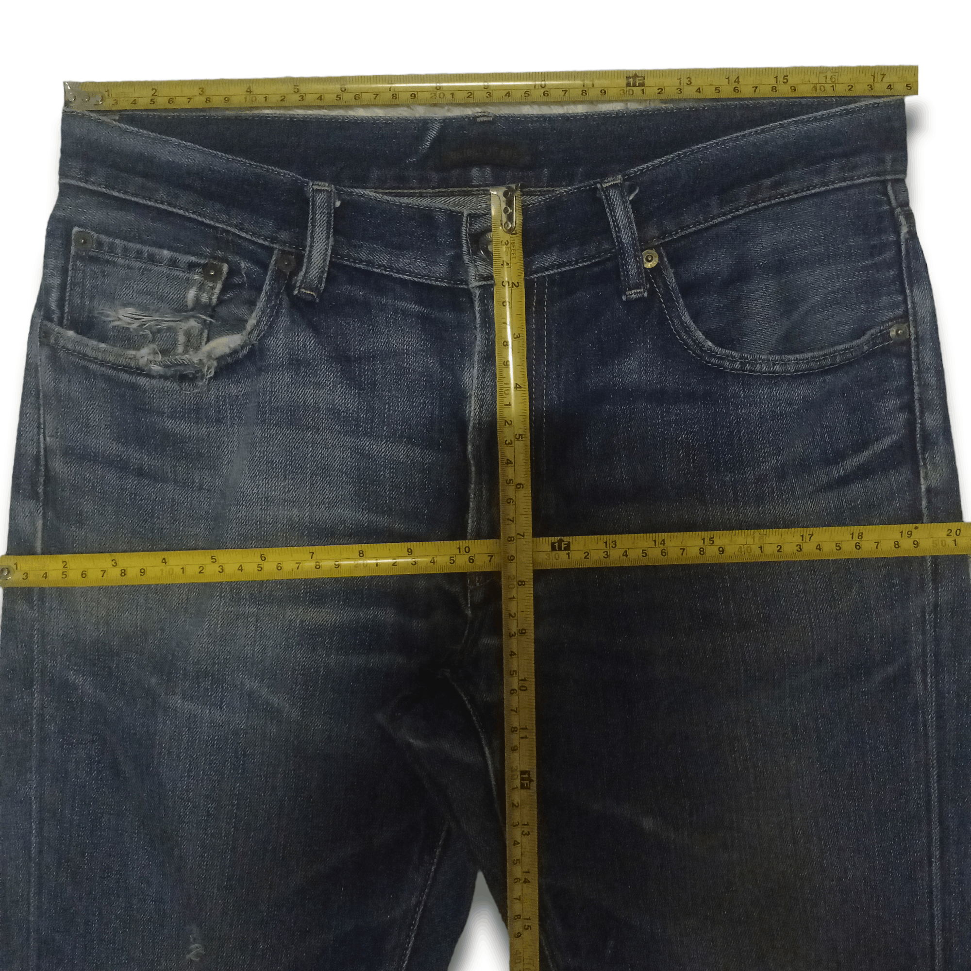 Japanese Brand × Uniqlo Vintage Uniqlo Blue Wash Distressed Loose Jeans 35x29 Size US 35 - 6 Thumbnail