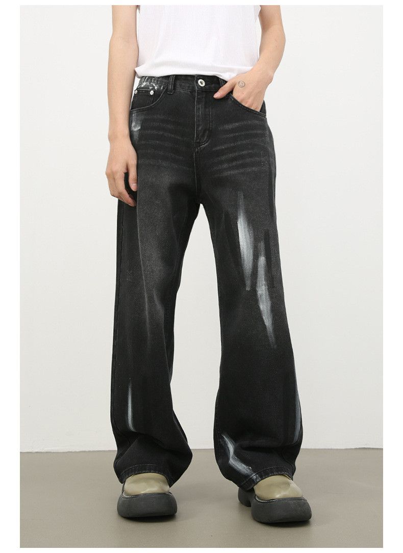 Japanese Brand × Jean Men's retro ink-splashed wide-leg distressed loose jeans Size US 32 / EU 48 - 4 Thumbnail