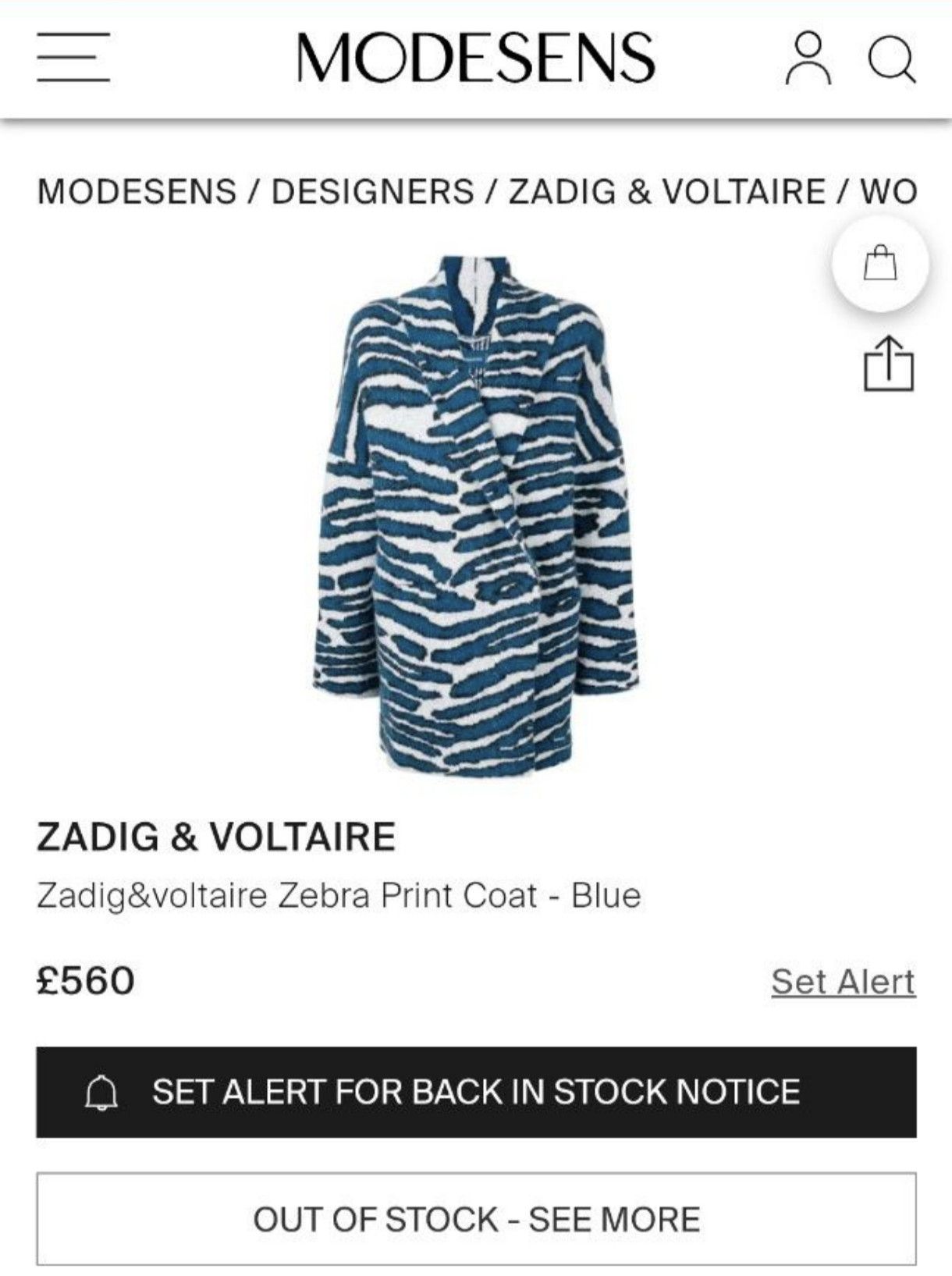 Zadig & Voltaire Zadig Voltaire Zebra Print Coat Size S / US 4 / IT 40 - 2 Thumbnail