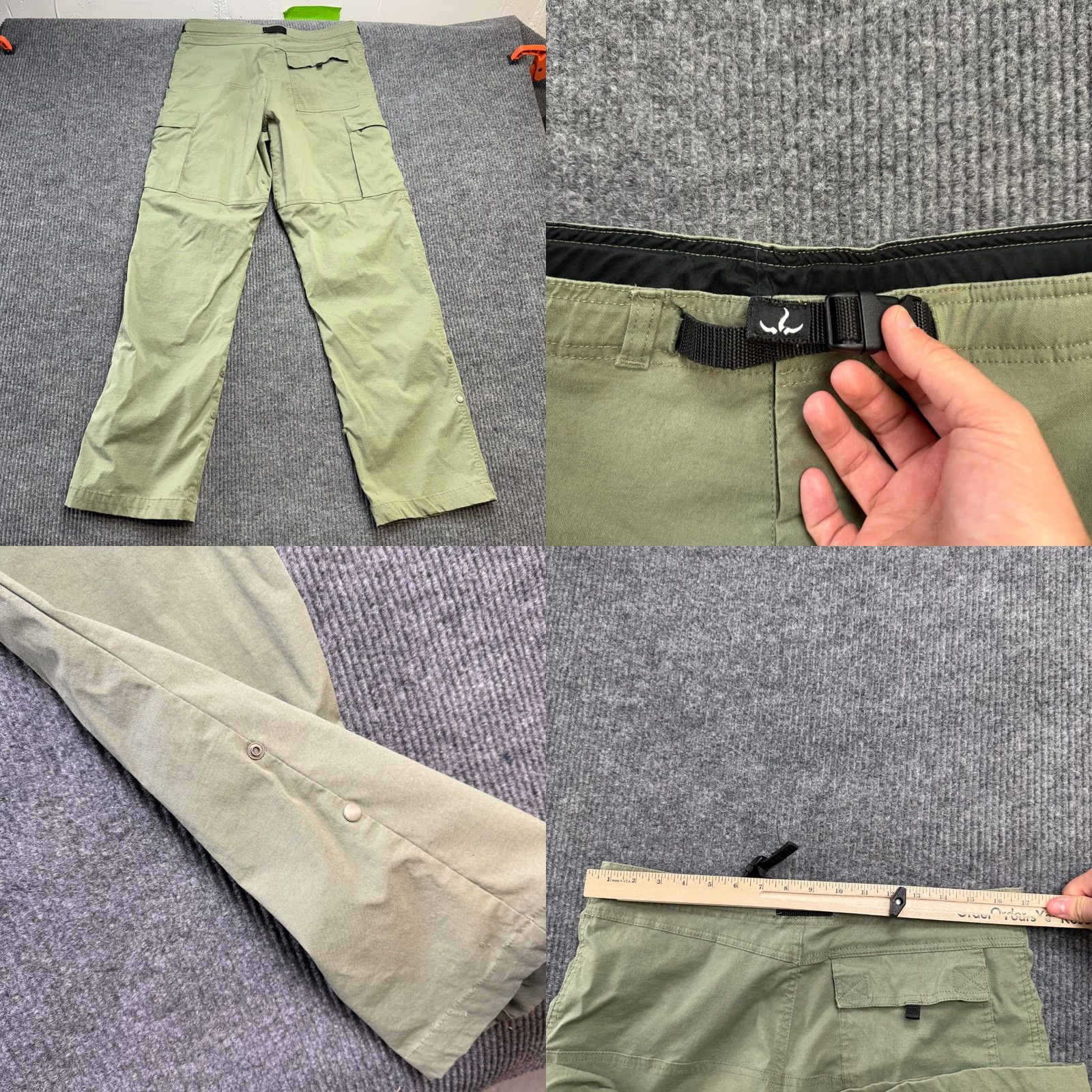 Prana prAna Pants Mens M 34x33 Green Nylon Belted Convertible Roll Up Cargo Pocket Regular Size US 31 - 8 Thumbnail