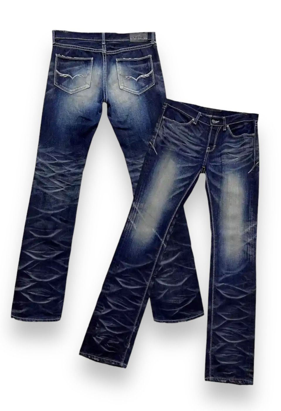 image of Gostar De Fuga Made In Japan! Designer Fuga Distressed Whiskered Slim Fit in Blue, Women's (Size 31