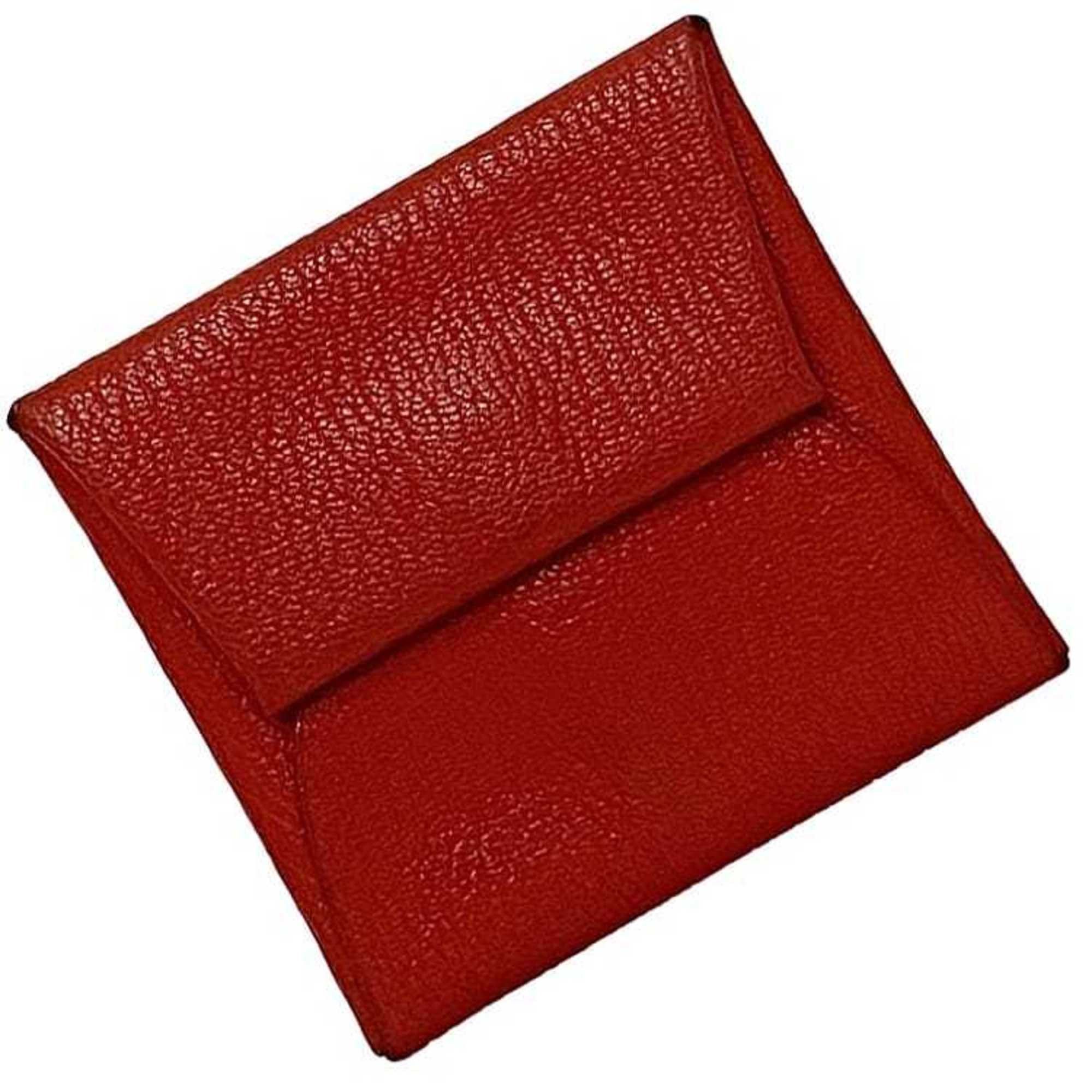 Hermes Coin Case Bastia ec-22655 Red Purse Leather Chevre Z Stamp