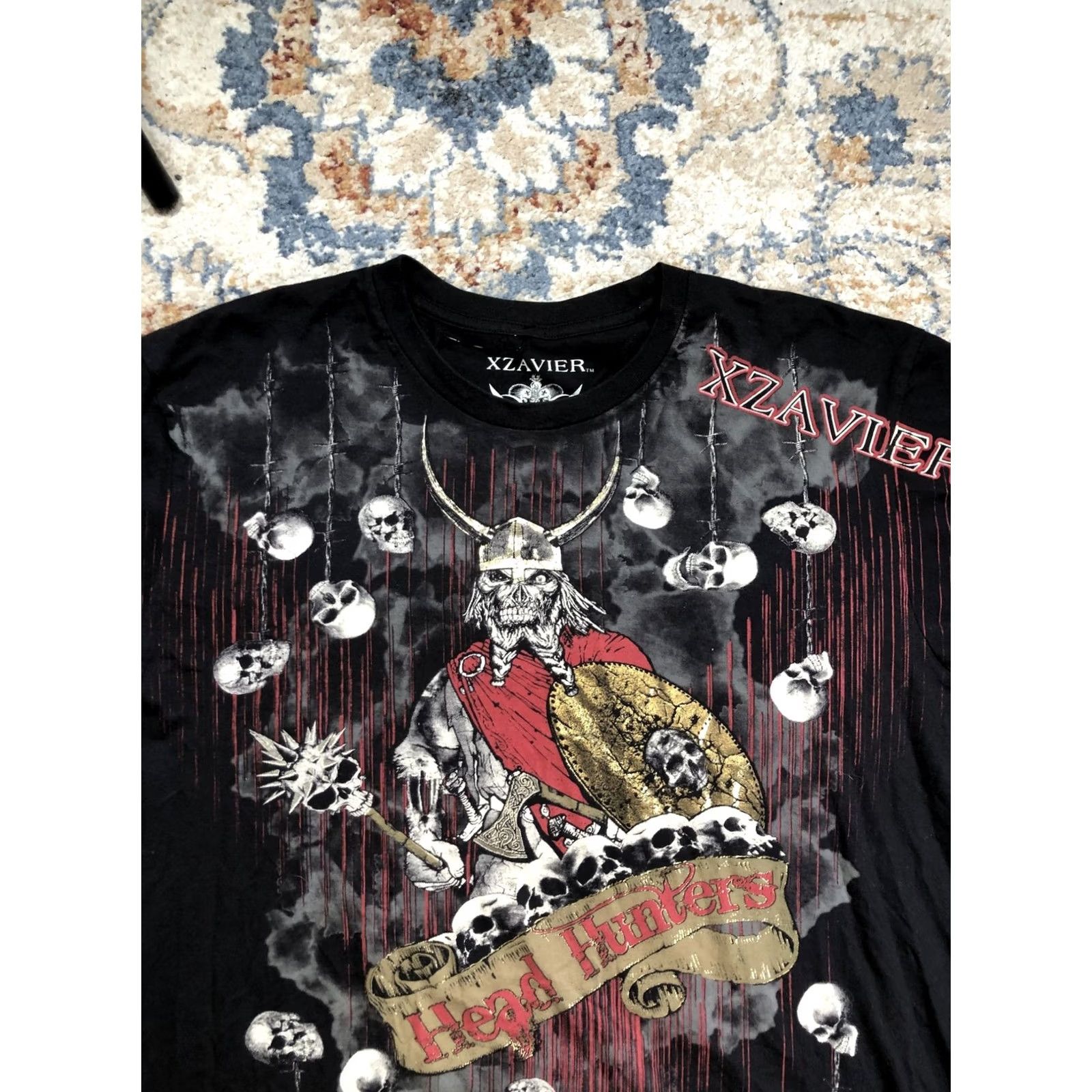 Vintage Xzavier Head Hunters Shirt Mens XL Black Skull Biker Fantasy Graphic Tee Short Sleeve Crew Neck Cotton Size US XL / EU 56 / 4 - 2 Thumbnail