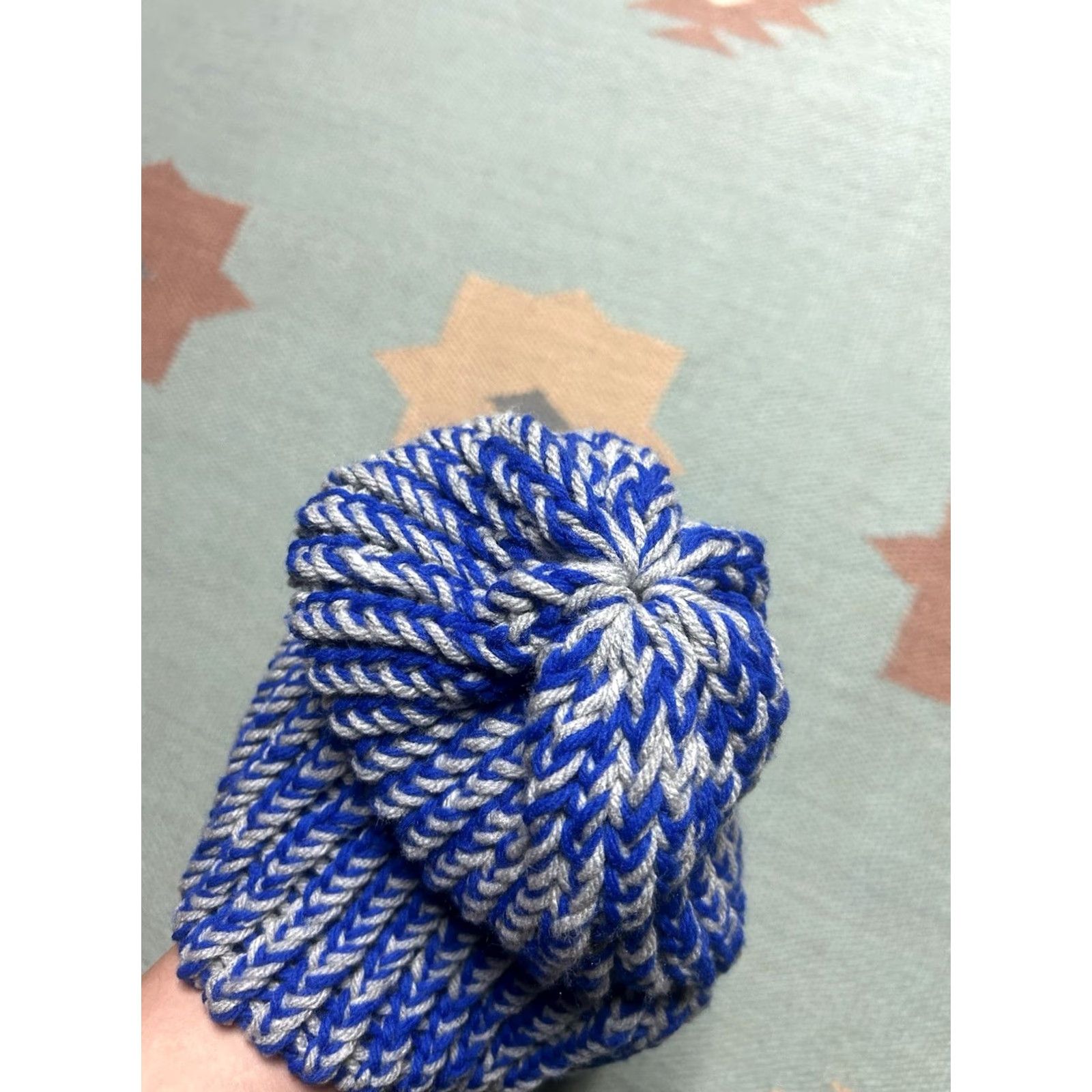 Vintage VINTAGE Hand knit crochet beanie winter hat blue white/gray Detroit lions adult one size Size ONE SIZE - 4 Thumbnail