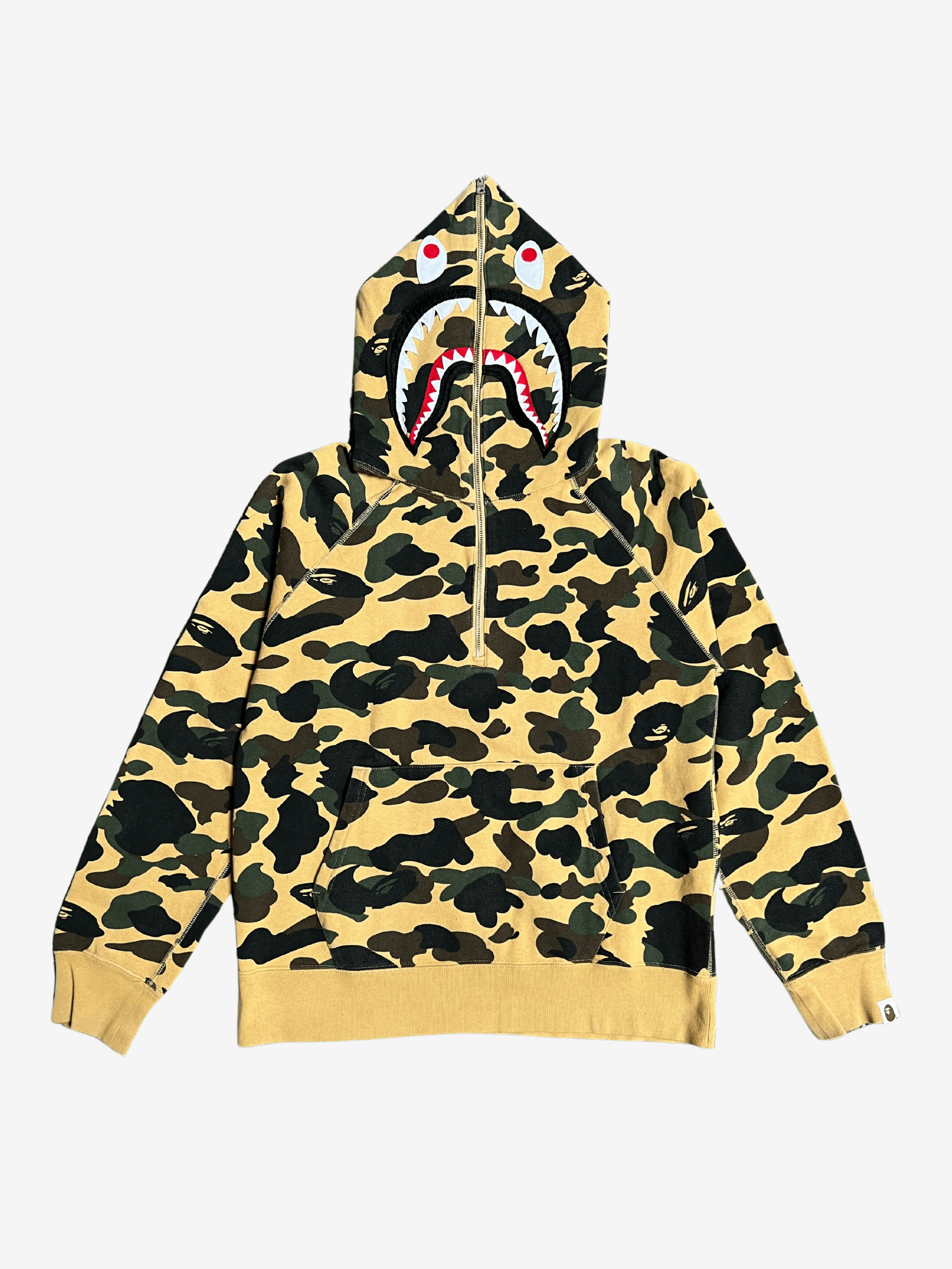 Bape A Bathing Ape Yellow Camo 1st Camo Half Zip Shark Hoodie Size US L / EU 52-54 / 3 - 1 Thumbnail