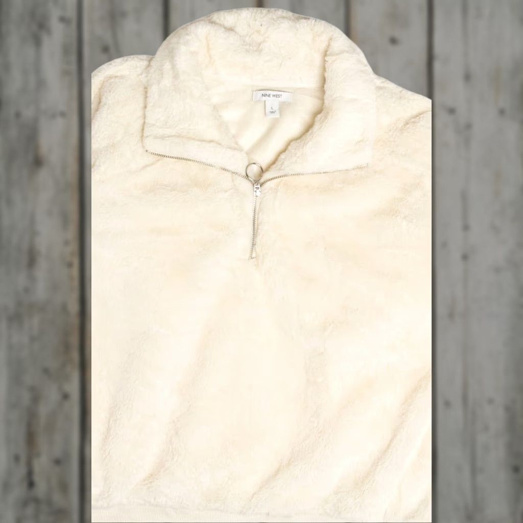 Nine West VINTAGE Nine West Large White Faux Fur Pullover Cream Zip Up Jacket Size L / US 10 / IT 46 - 1 Thumbnail