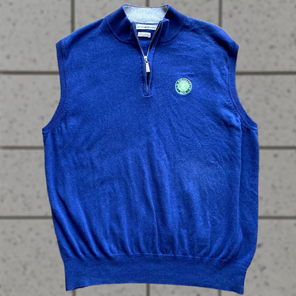 Peter Millar Peter Millar Golf Mens 1/4 Zip Sweater Vest XL Blue Cashmere Cotton Blend Size US XL / EU 56 / 4 - 1 Thumbnail