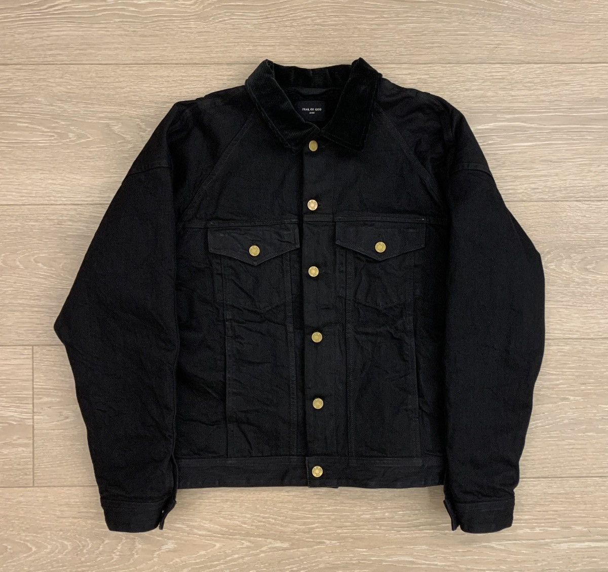 image of Fear Of God 5Th Selvedge Denim Alpaca Trucker Jacket in Black, Men's (Size Large)