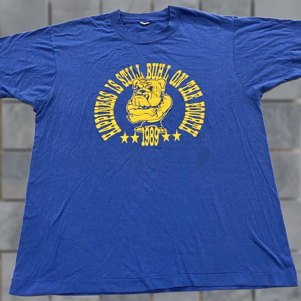 Vintage VINTAGE 1989 Buhl Minnesota 4th Of July T-Shirt LARGE blue 80s 90s Men Short Sleeve Crew Neck Cotton Polyester Bulldog Varsity? Size US L / EU 52-54 / 3 - 1 Thumbnail