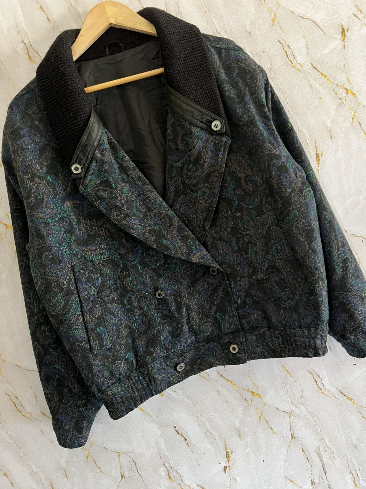 Vintage Vintage 90s Paisley Jacquard Bomber Jacket Knit Collar Trim Size US XXL / EU 58 / 5 - 4 Thumbnail