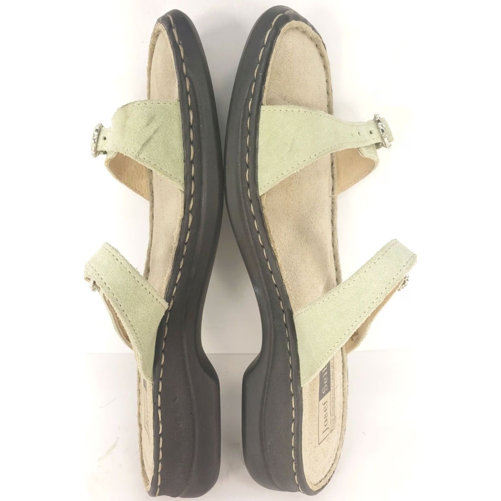 Vintage Josef Seibel Slide Sandals Womens 7.5 Mint Green Suede Buckle Strap Casual Wedding Party Travel Style Size US 8 / IT 38 - 7 Thumbnail