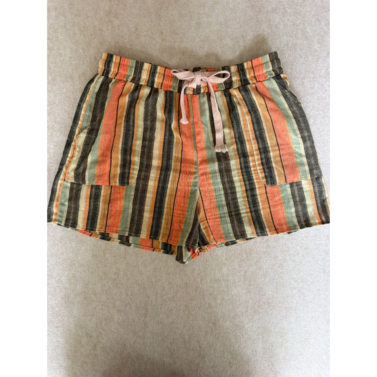 Other Womens XL Coral Striped Shorts Elastic Waist Drawstring Cas Size 32" / US 10 / IT 46 - 1 Thumbnail