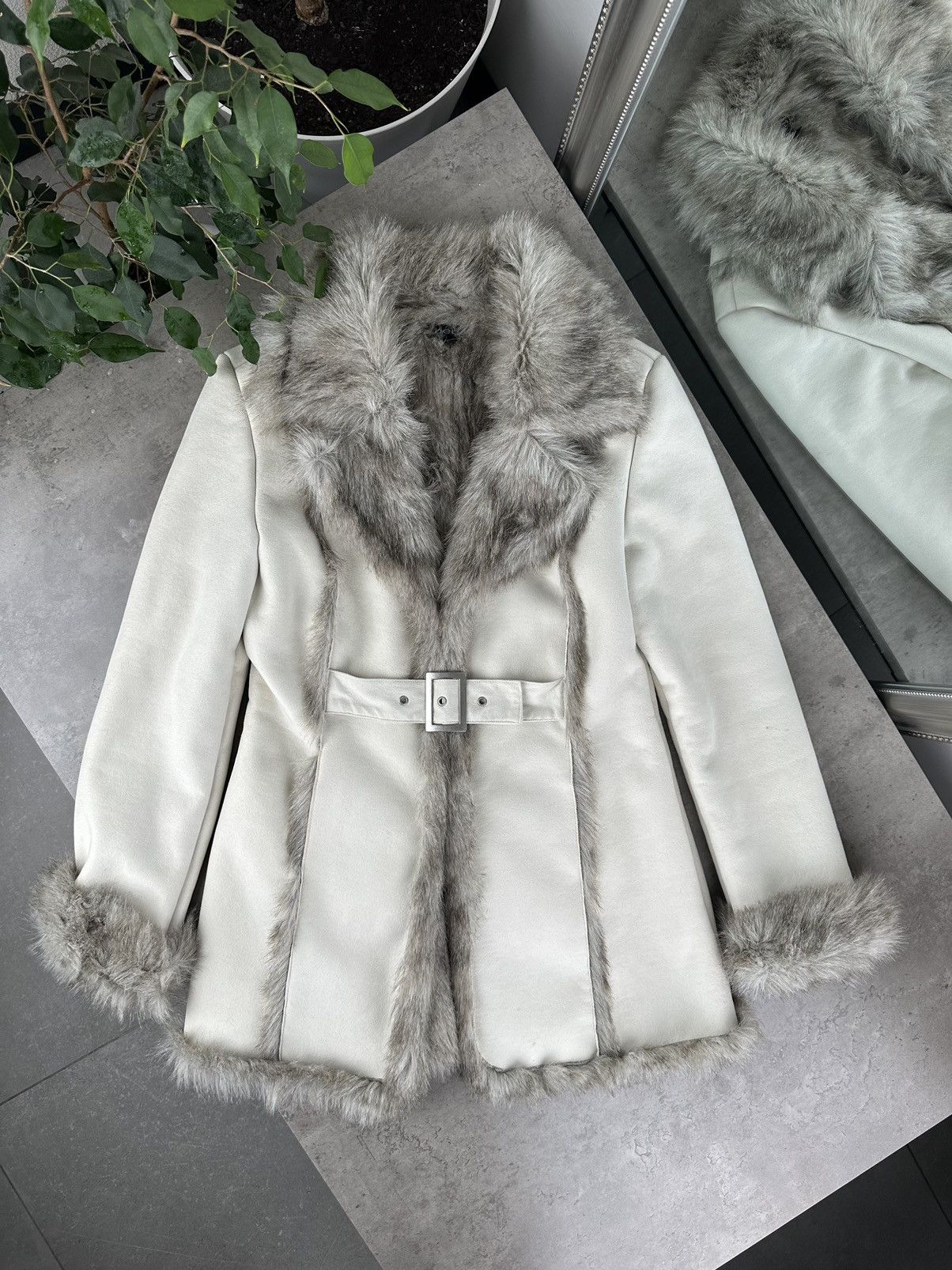 image of Avant Garde x Bebe Faux Sheepskin Coat in White, Women's (Size Medium)