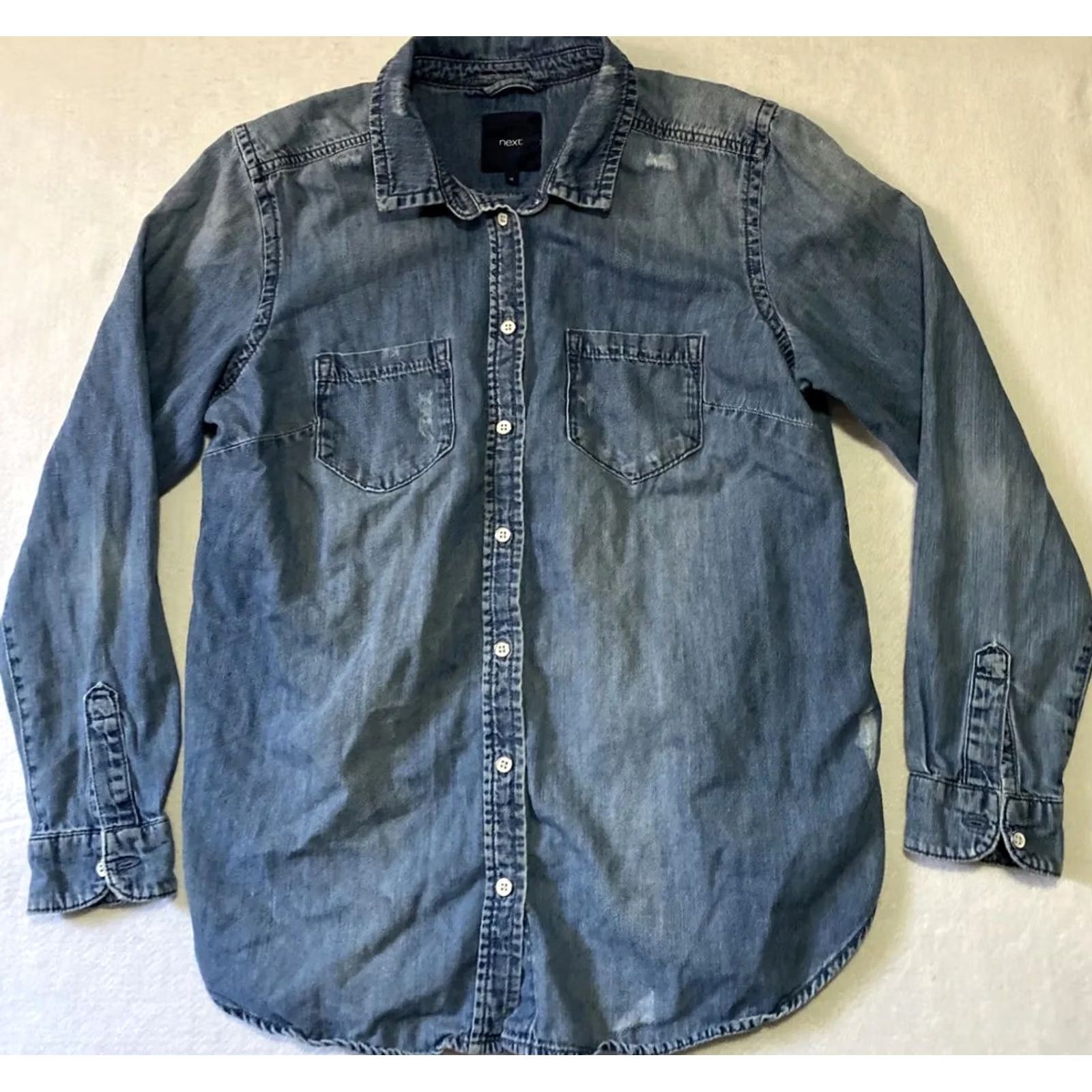 NEXT VINTAGE? NEXT Lightweight Denim Shirt Blouse Women’s 16 Blue Jeans Button Front Collar Plus Size Womens Size XXL / US 16-18 / IT 52-54 - 2 Thumbnail