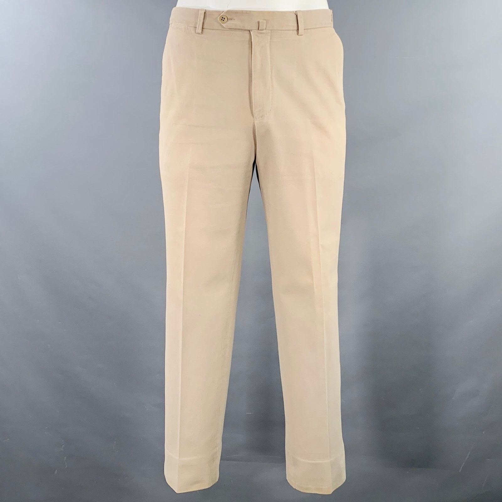 Ermenegildo Zegna ERMENEGILDO ZEGNA Beige Cotton Blend Flat Front Casual Pants Size US 38 / EU 54 - 1 Thumbnail