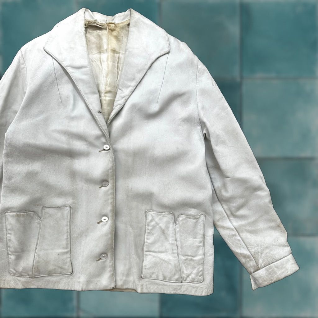 Vintage VTG White Leather Western Rancher Jacket 1960s Unbranded 남? Size US XXS / EU 40 - 1 Thumbnail