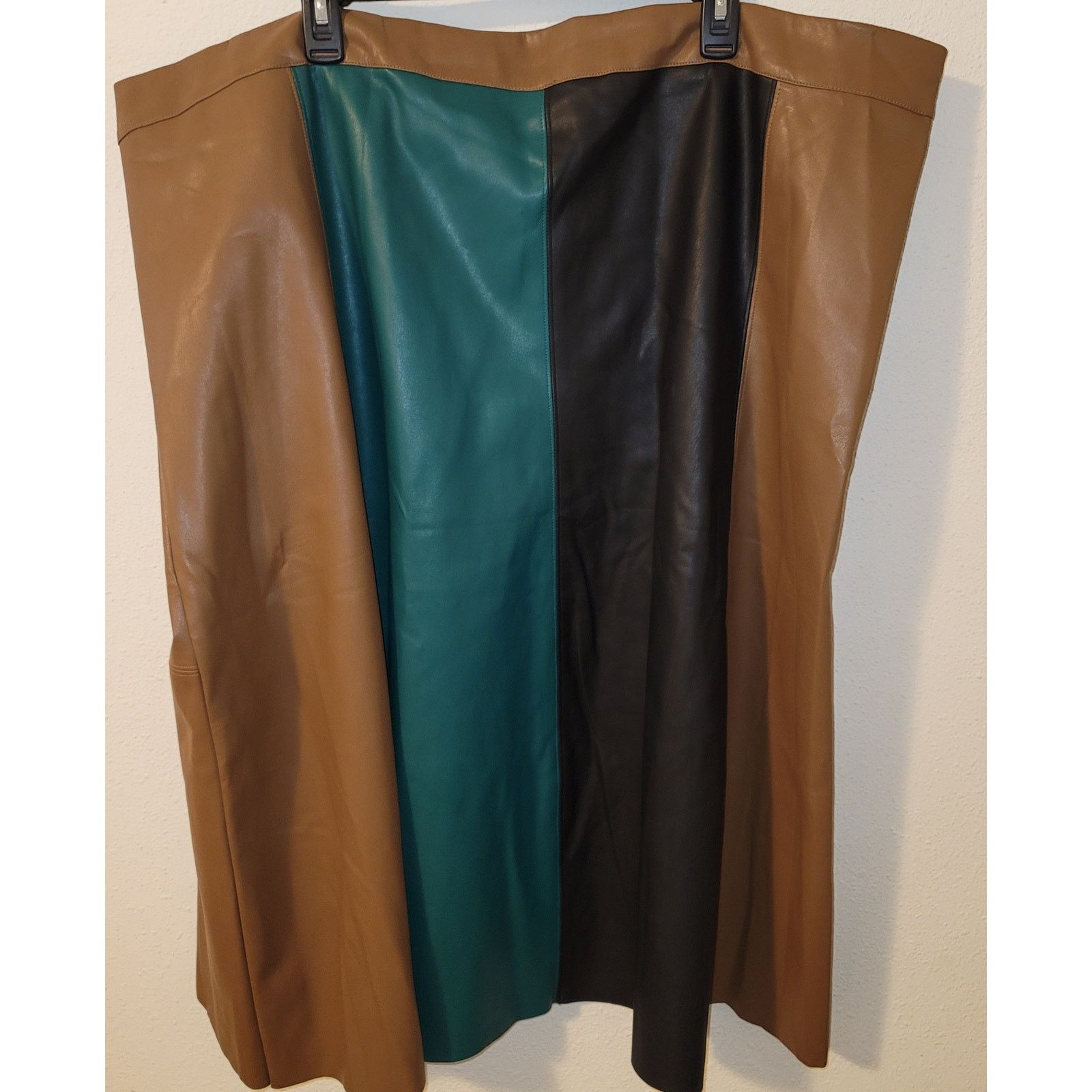 Other Ava & Viv Brown Tri-Color Pleather ALine Midi Skirt 26W Plus Size 42" / US 20 - 1 Thumbnail