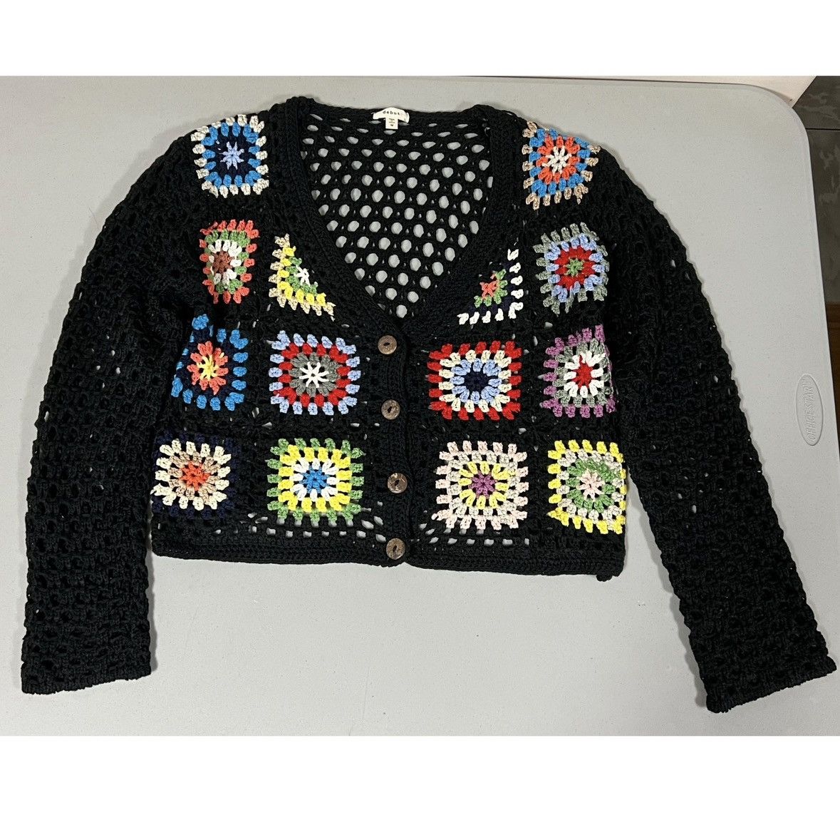 Debut Black Mandala Boho Crochet Knit Sweater Cardigan Size M ❤️✨ Size M / US 6-8 / IT 42-44 - 4 Thumbnail