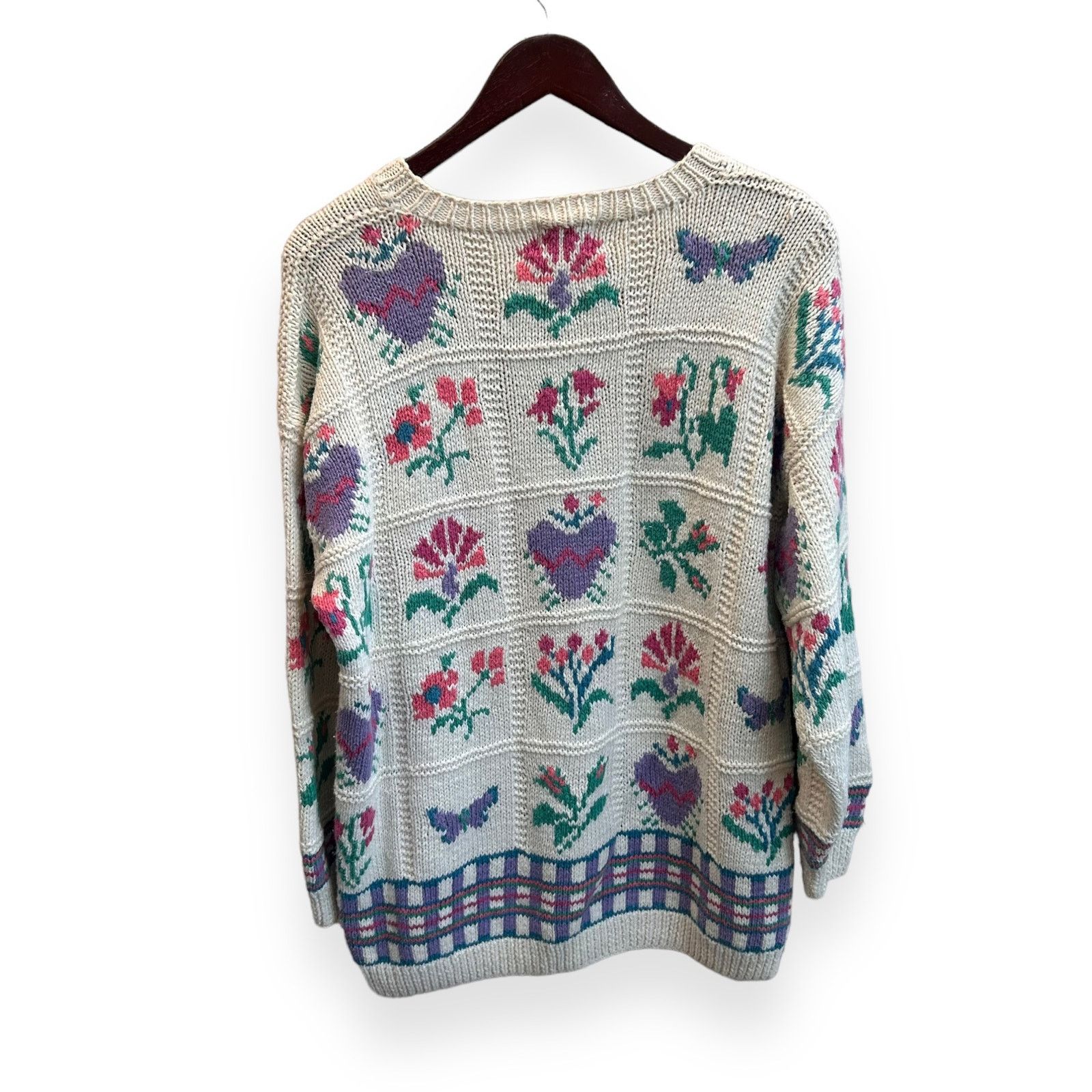 Vintage VTG Hand Knit Cottagecore Butterflies Floral Sweater Small Size S / US 4 / IT 40 - 2 Thumbnail