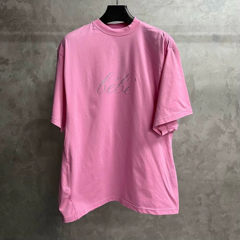 Balenciaga Balenciaga Pink bebe sequin monogram logo crew neck short Size US M / EU 48-50 / 2 - 1 Thumbnail