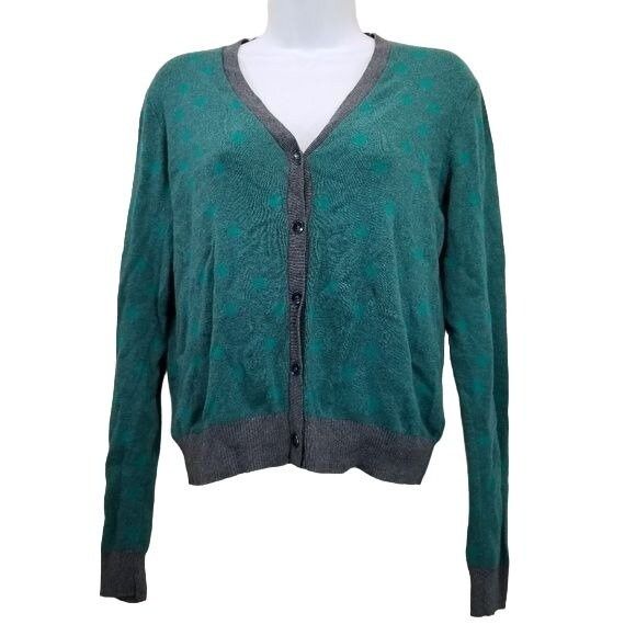 Vintage CAbi M Cardigan Sweater Green Polka Dot Gray 903 Size M / US 6-8 / IT 42-44 - 2 Thumbnail