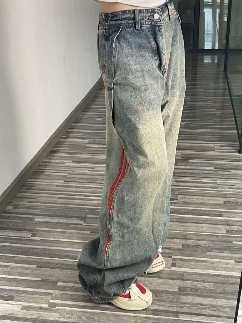 Japanese Brand Retro American striped patchwork straight-leg jeans Size 30" / US 8 / IT 44 - 1 Thumbnail