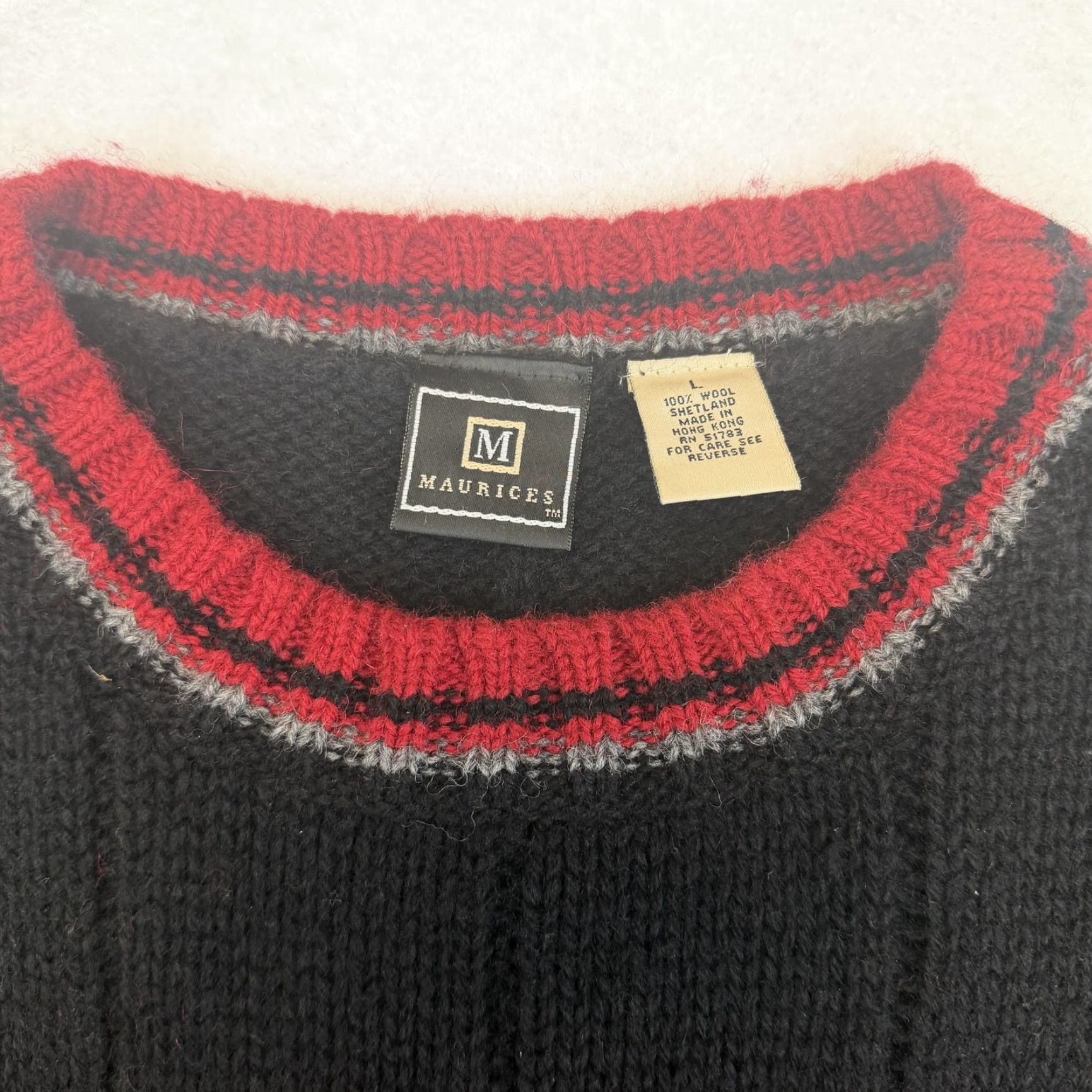 Vintage VTG Maurices Sweater Womens Large Red Wool Fair Isle Ski Christmas Snowflake Size L / US 10 / IT 46 - 5 Thumbnail