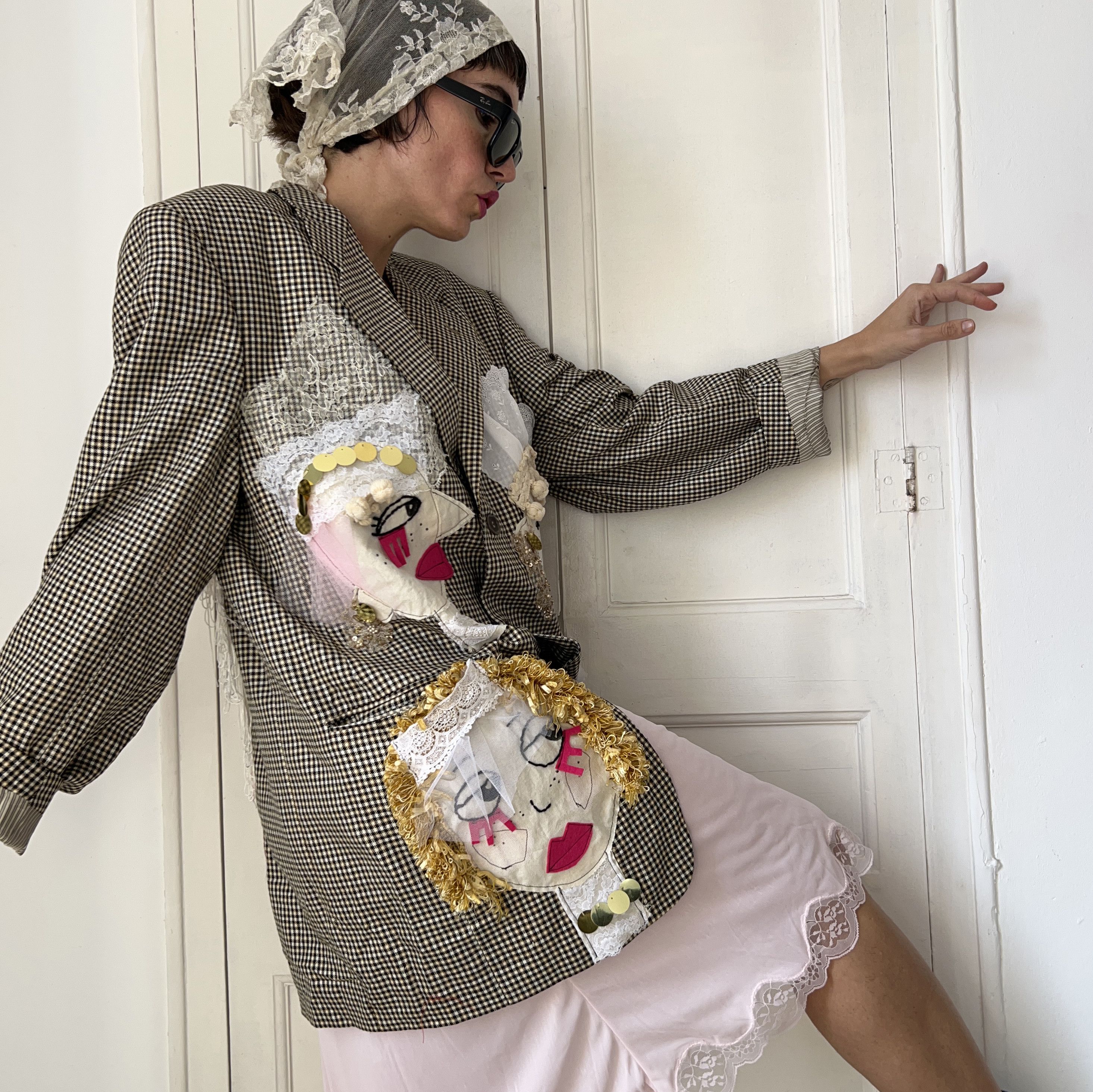 Custommade OOAK Wearable Art Bridal Inspired Patchwork Blazer Size XXL / US 16-18 / IT 52-54 - 7 Thumbnail