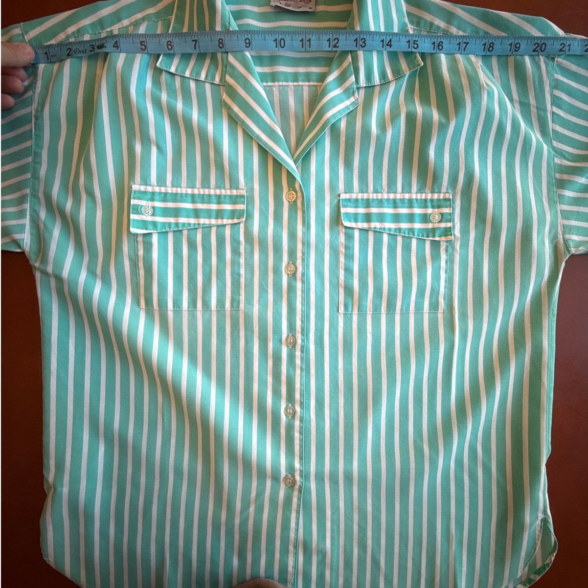 Other 80's Womens Vintage Aqua Striped Coastal Button Down T-Shirt Size XL / US 12-14 / IT 48-50 - 9 Thumbnail