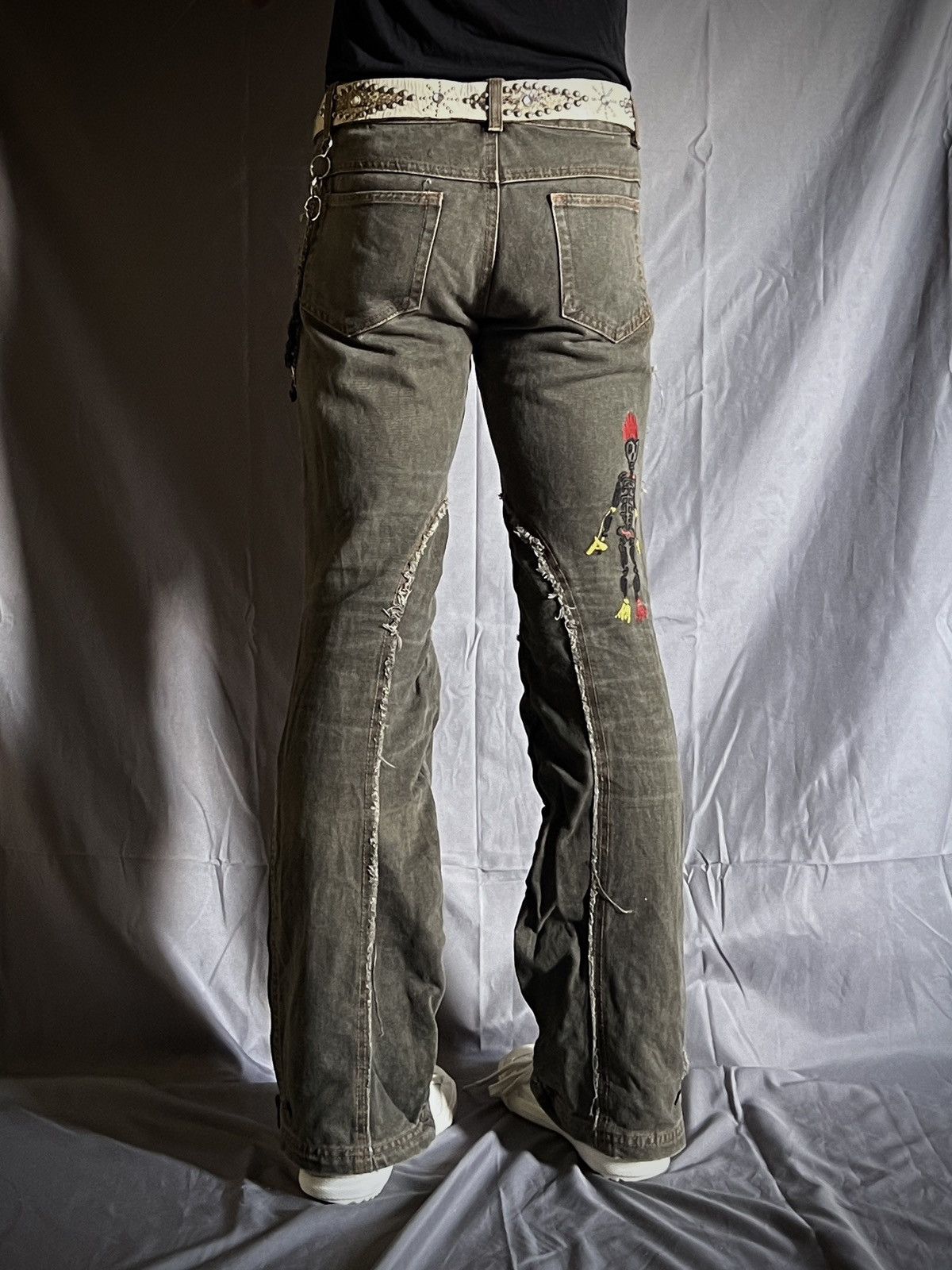 Japanese Brand Algonquins Visual Kei Mohawk Skeleton Distressed Flare Jeans Size US 31 - 5 Thumbnail