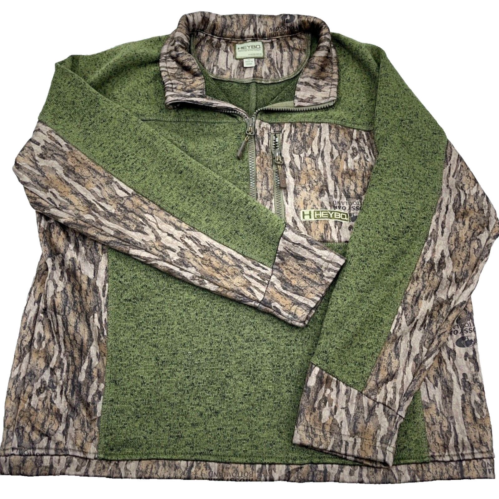 Vintage HeyBo Jacket Women XL Green Mossy Oak Camo Pullover Zip Camouflage Front Pockets Lightweight Fleece Moisture Wicking Seasonal Fall Winter Short? Size XL / US 12-14 / IT 48-50 - 2 Thumbnail