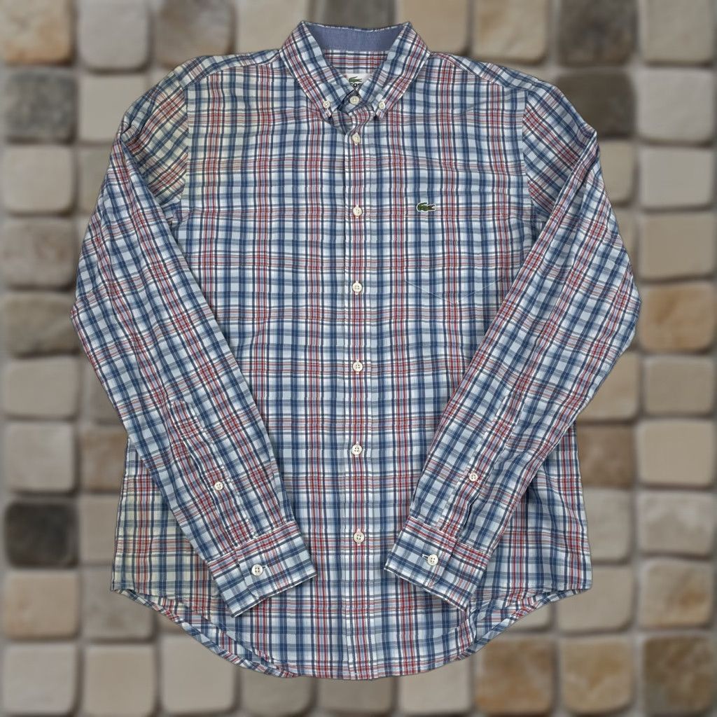 Lacoste Lacoste Shirt Mens 38 Blue Plaid Button-Down Long Sleeve Casual Workwear Preppy Crocodile Size US M / EU 48-50 / 2 - 1 Thumbnail