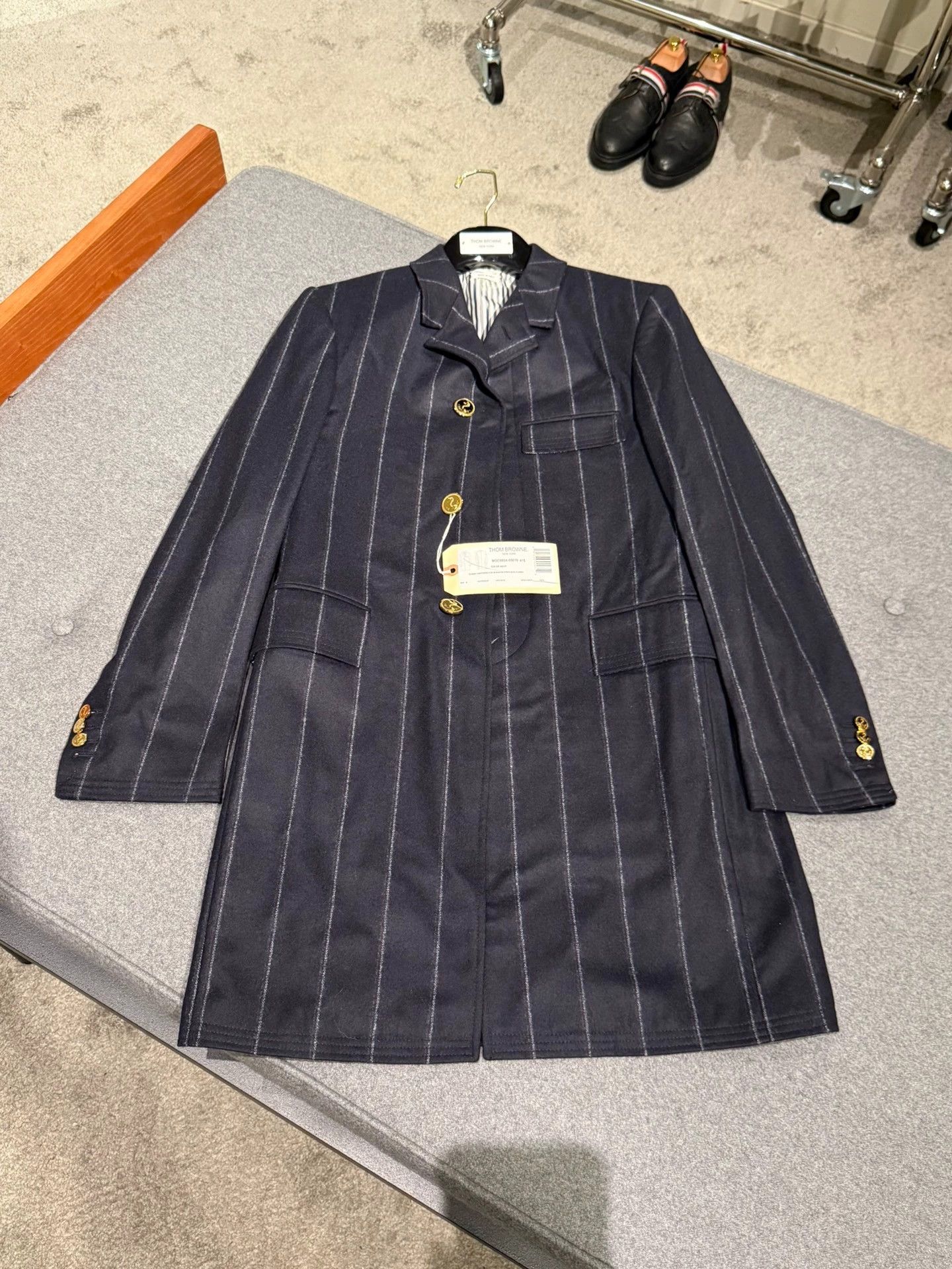 Thom Browne Thom Browne Navy Stripe Wool Flannel Chesterfield Coat 0 Size US S / EU 44-46 / 1 - 4 Thumbnail