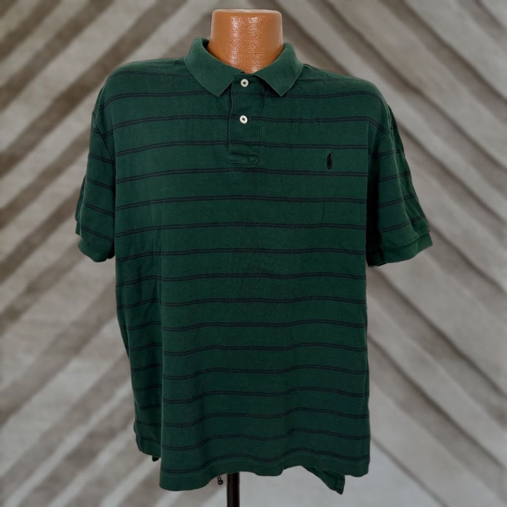Polo Ralph Lauren VINTAGE Polo Ralph Lauren Polo Shirt Men 2XL Forest Green Navy Striped Cotton Jersey Preppy Size US XXL / EU 58 / 5 - 1 Thumbnail